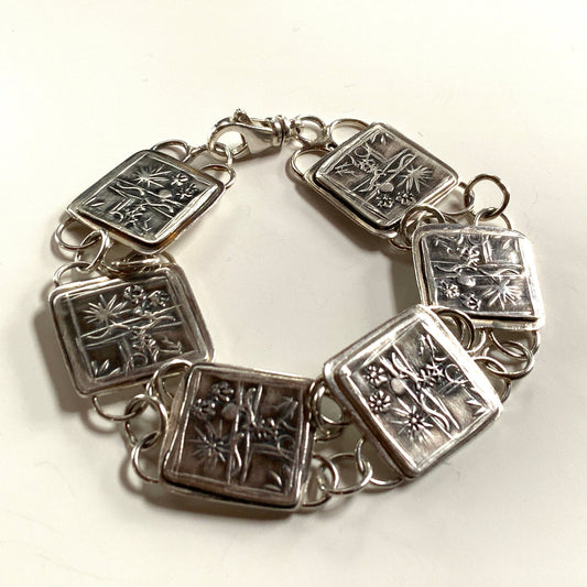 Sterling Silver Bracelet Embossed Artisan Handmade - Evitts Creek Arts