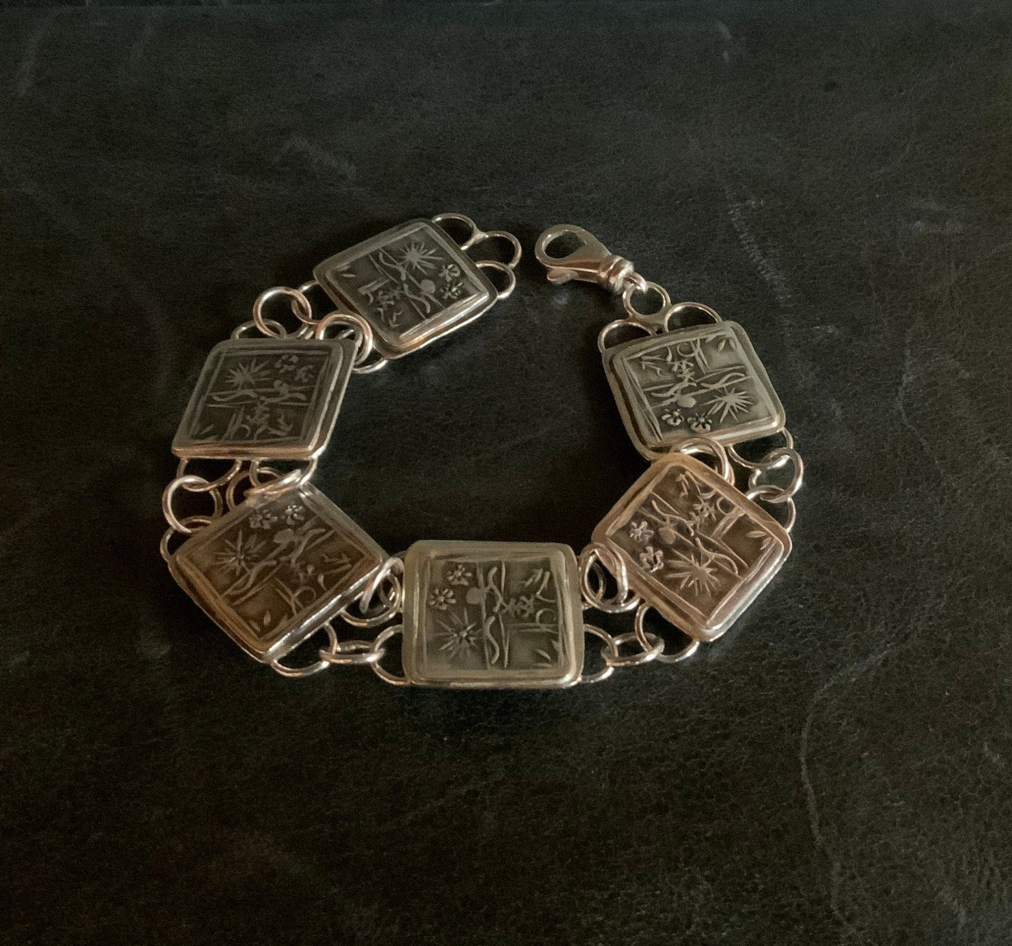 Sterling Silver Bracelet Embossed Artisan Handmade - Evitts Creek Arts