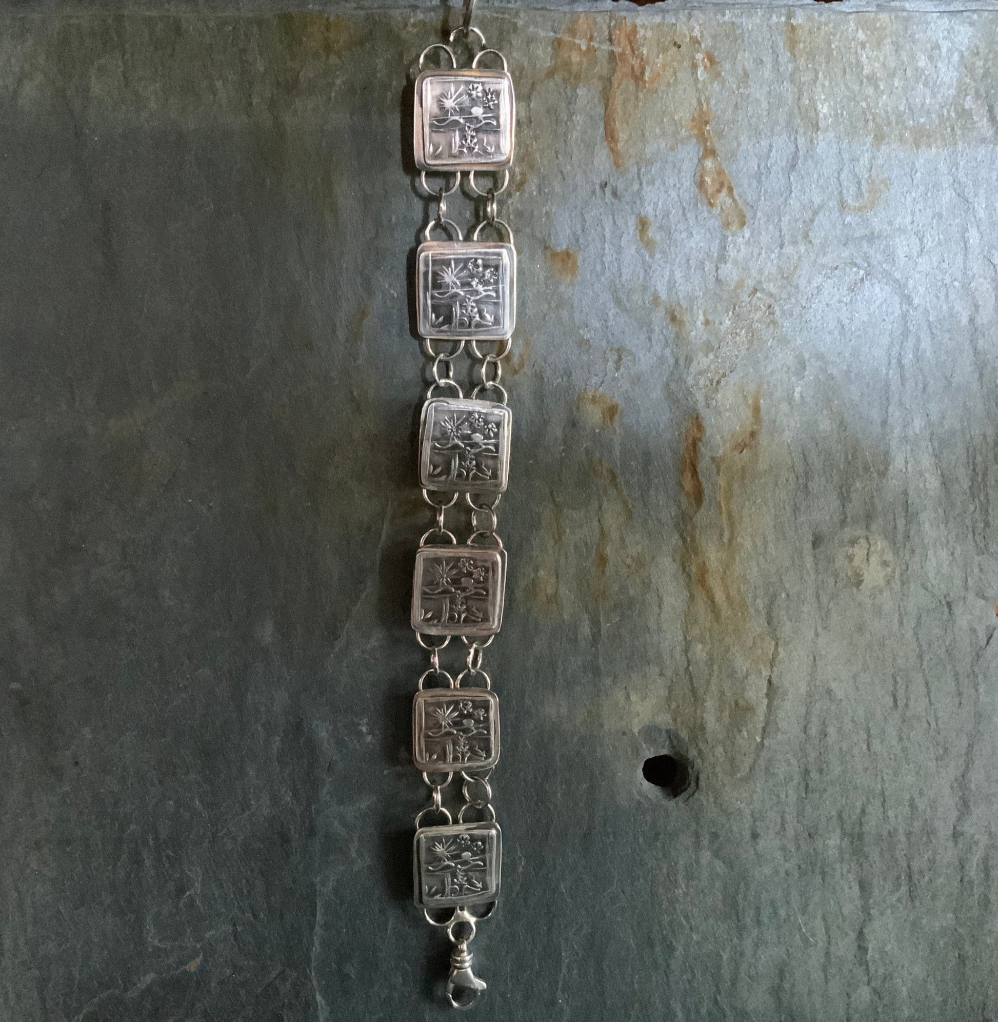 Sterling Silver Bracelet Embossed Artisan Handmade - Evitts Creek Arts