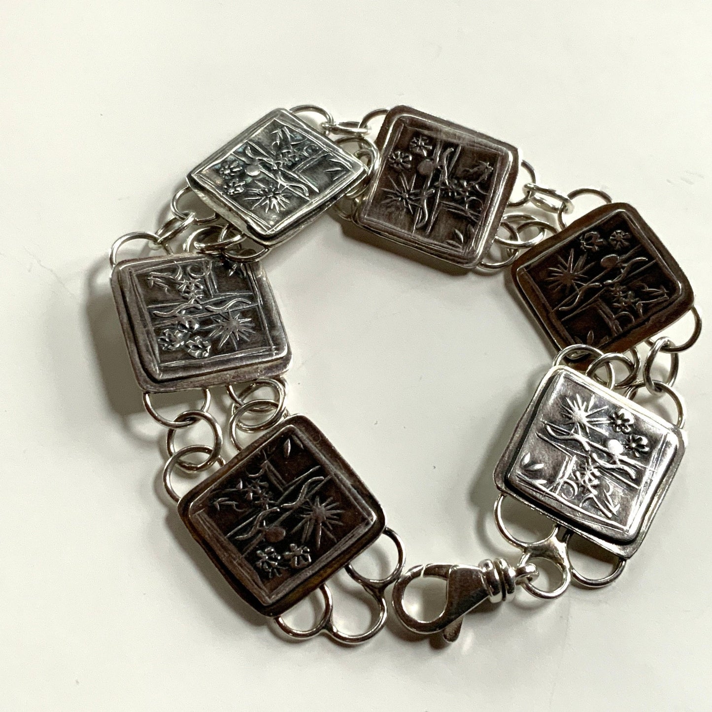 Sterling Silver Bracelet Embossed Artisan Handmade - Evitts Creek Arts