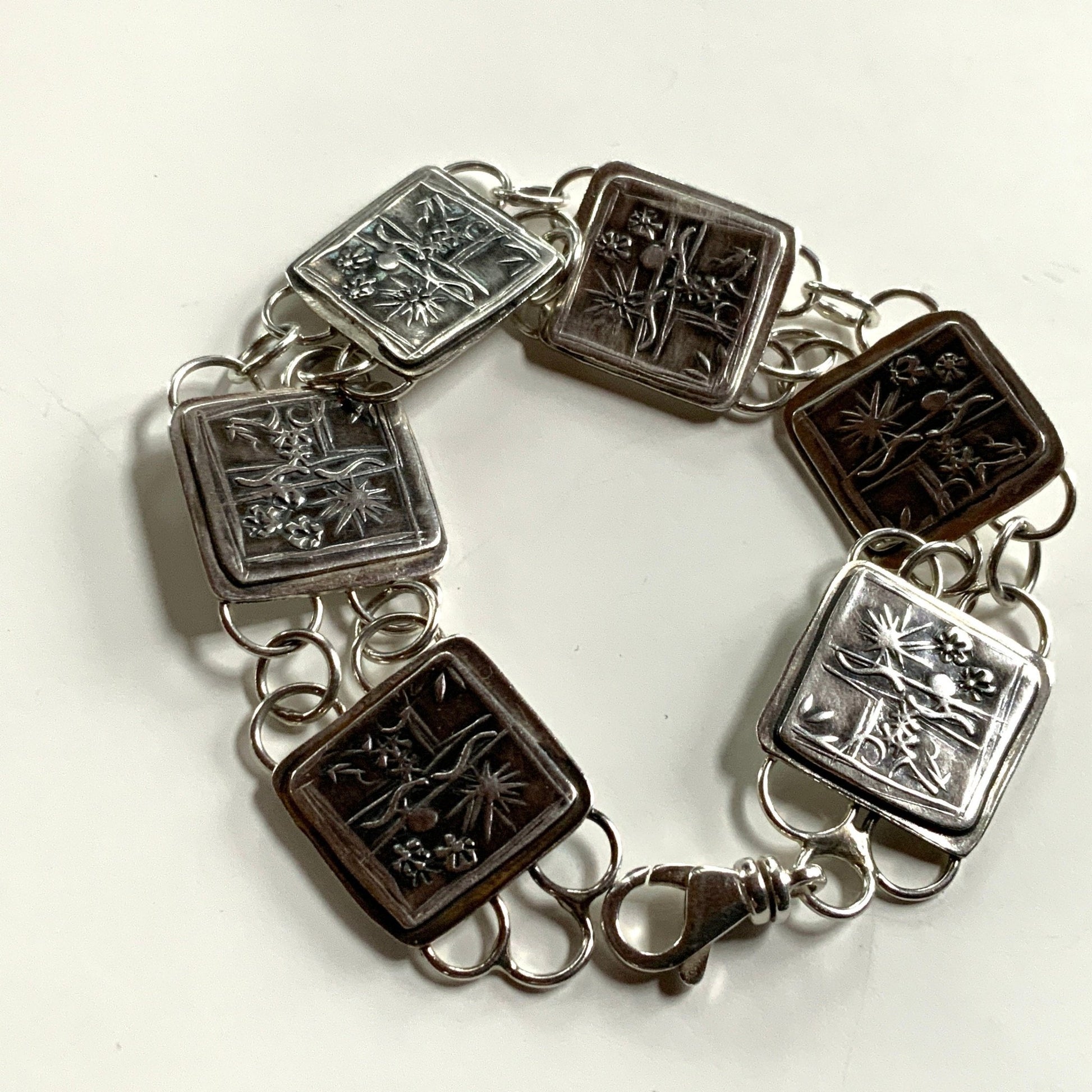 Sterling Silver Bracelet Embossed Artisan Handmade - Evitts Creek Arts