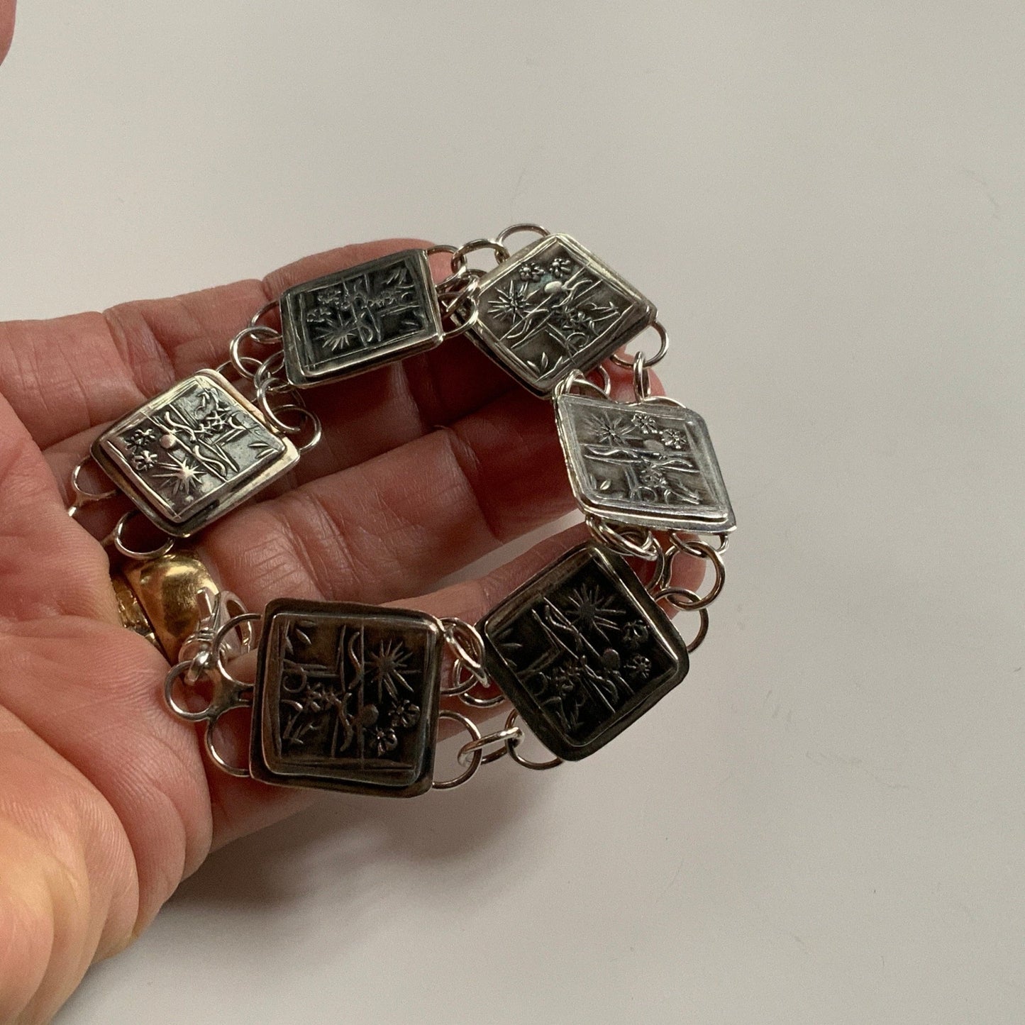 Sterling Silver Bracelet Embossed Artisan Handmade - Evitts Creek Arts