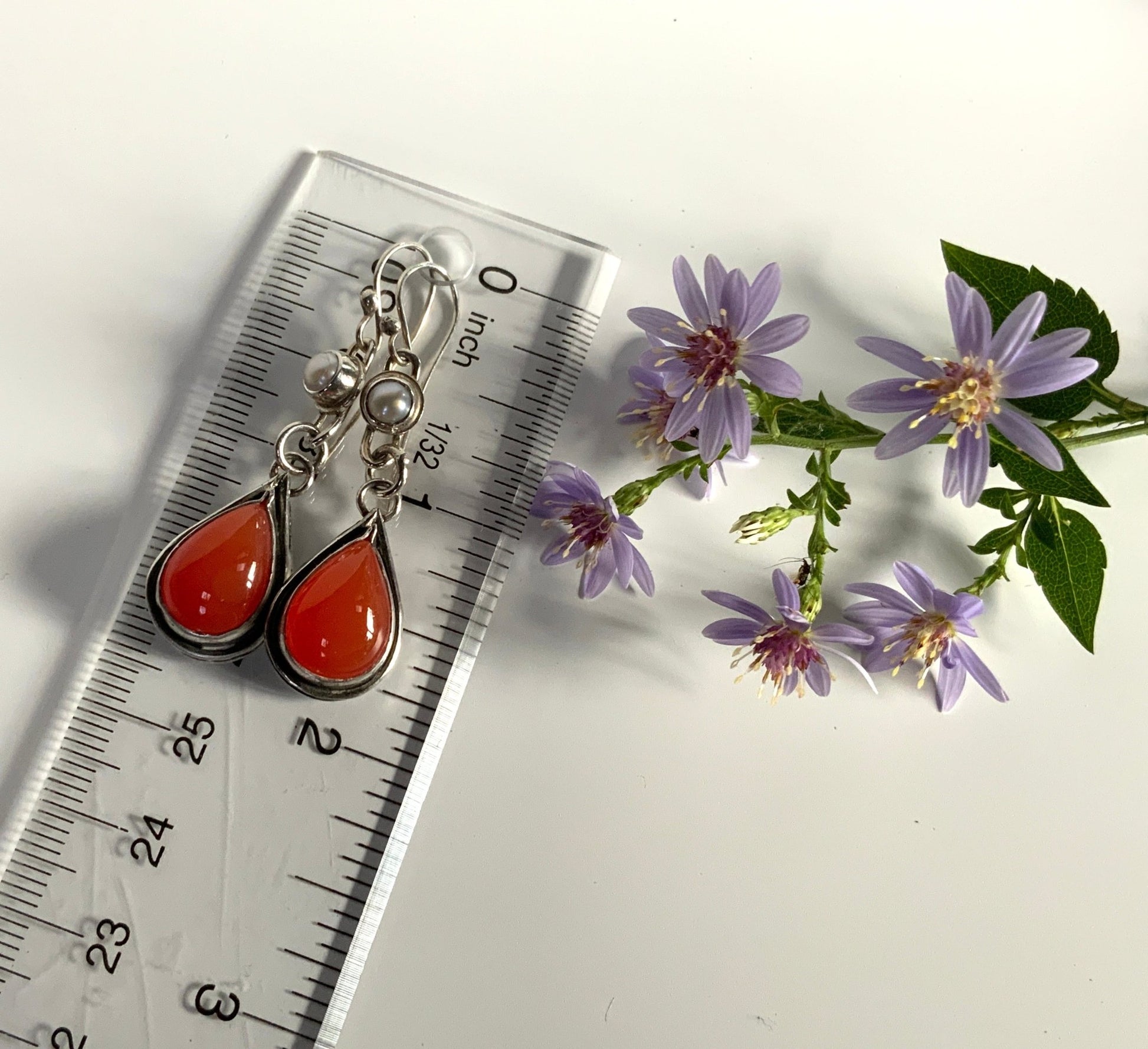 Carnelian and Pearl Secret Garden Earrings - Evitts Creek Arts