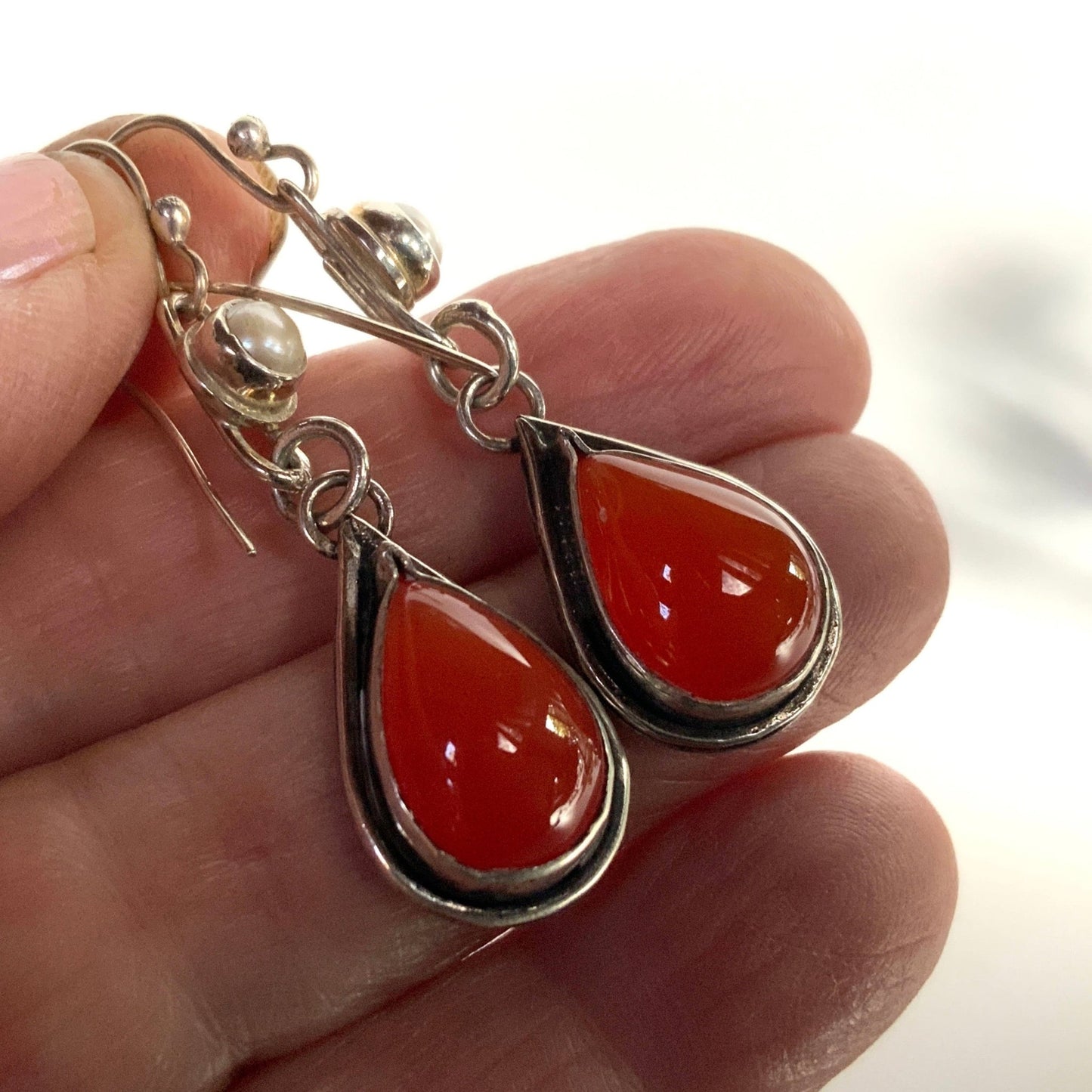 Carnelian and Pearl Secret Garden Earrings - Evitts Creek Arts