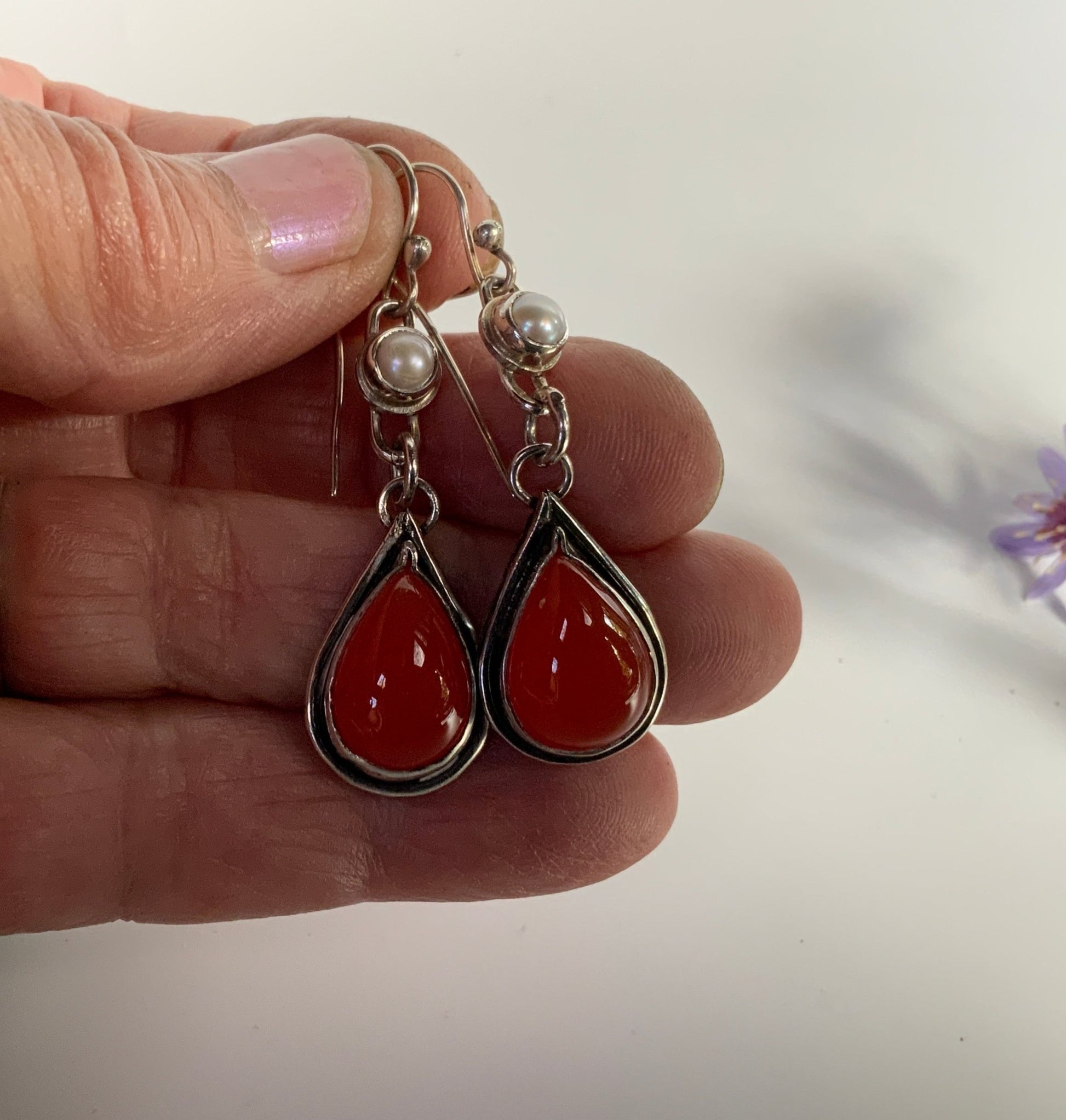 Carnelian and Pearl Secret Garden Earrings - Evitts Creek Arts