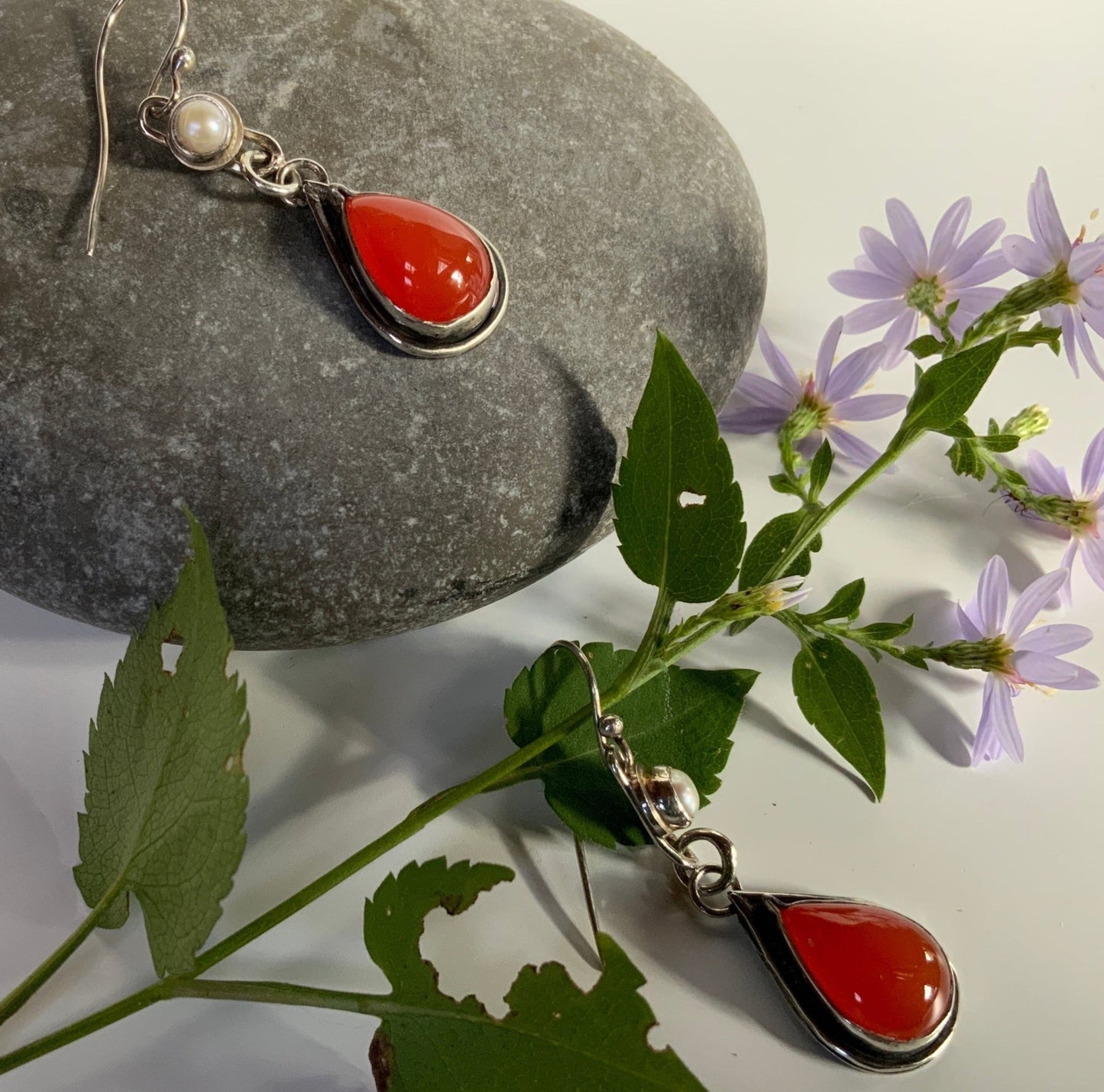 Carnelian and Pearl Secret Garden Earrings - Evitts Creek Arts