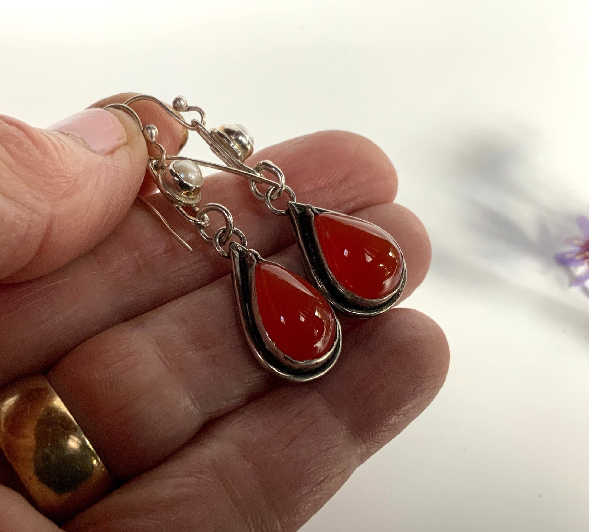 Carnelian and Pearl Secret Garden Earrings - Evitts Creek Arts