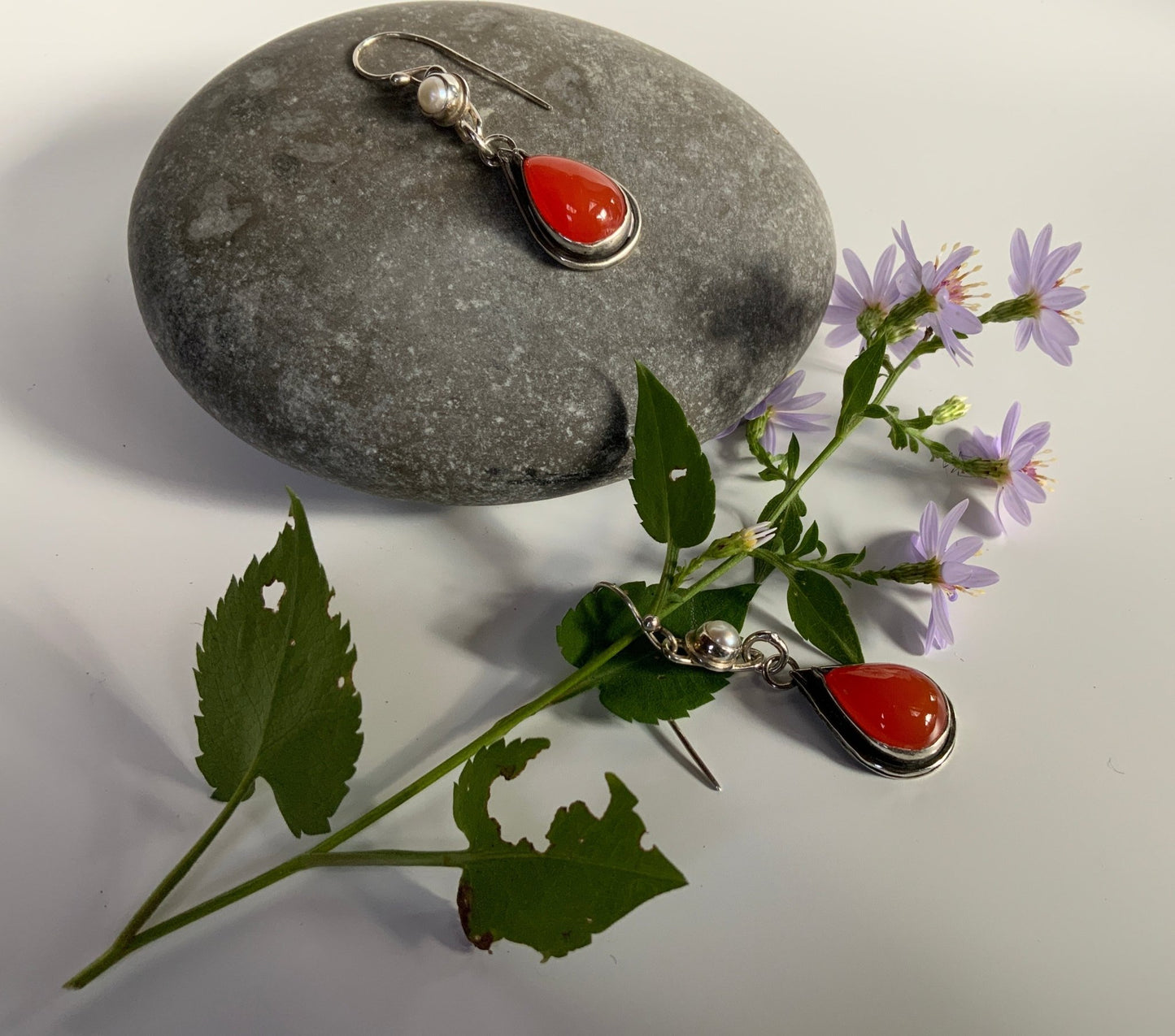 Carnelian and Pearl Secret Garden Earrings - Evitts Creek Arts