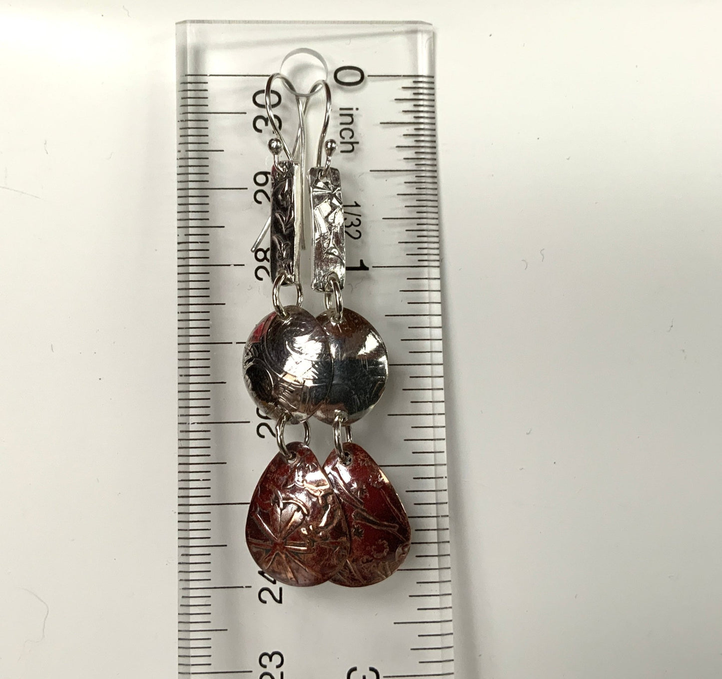 Copper and Silver Mixed Metal Dangly Earrings - Evitts Creek Arts