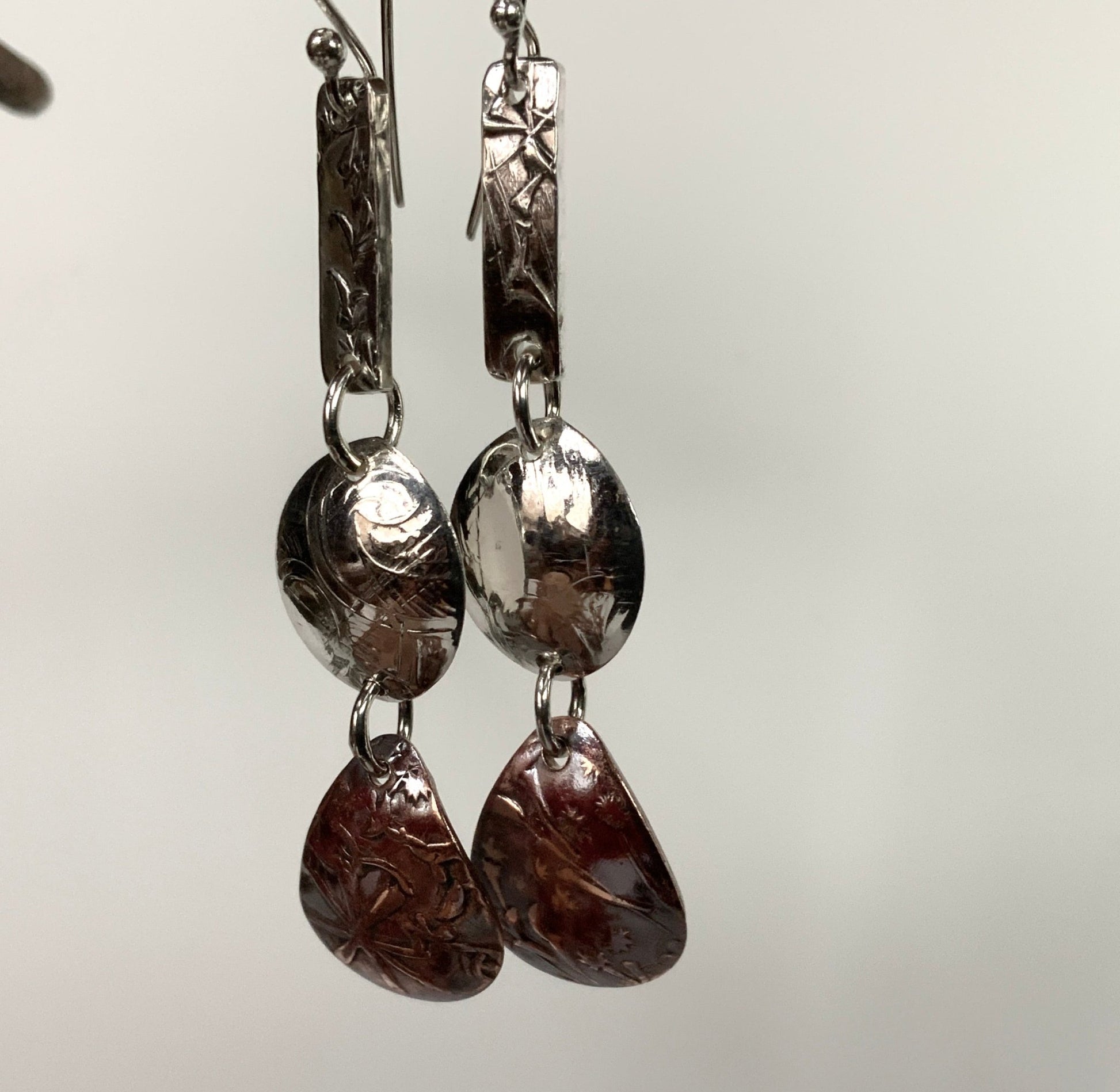 Copper and Silver Mixed Metal Dangly Earrings - Evitts Creek Arts