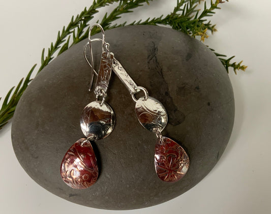 Copper and Silver Mixed Metal Dangly Earrings - Evitts Creek Arts