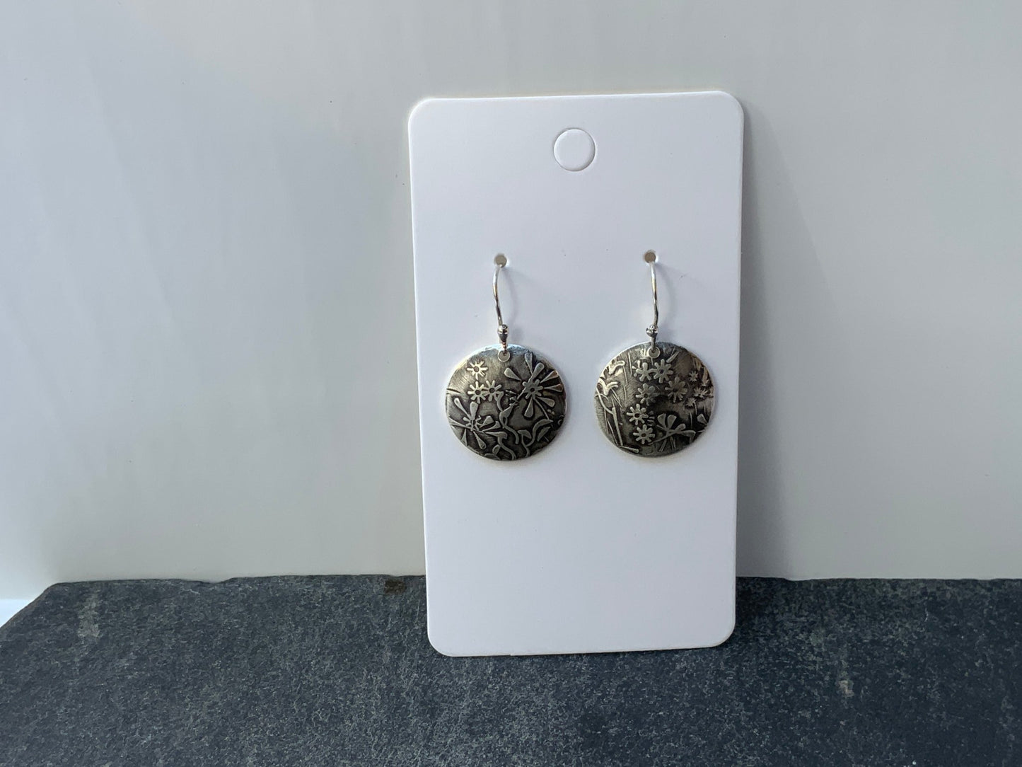Embossed Flowers Silver Earrings - Evitts Creek Arts
