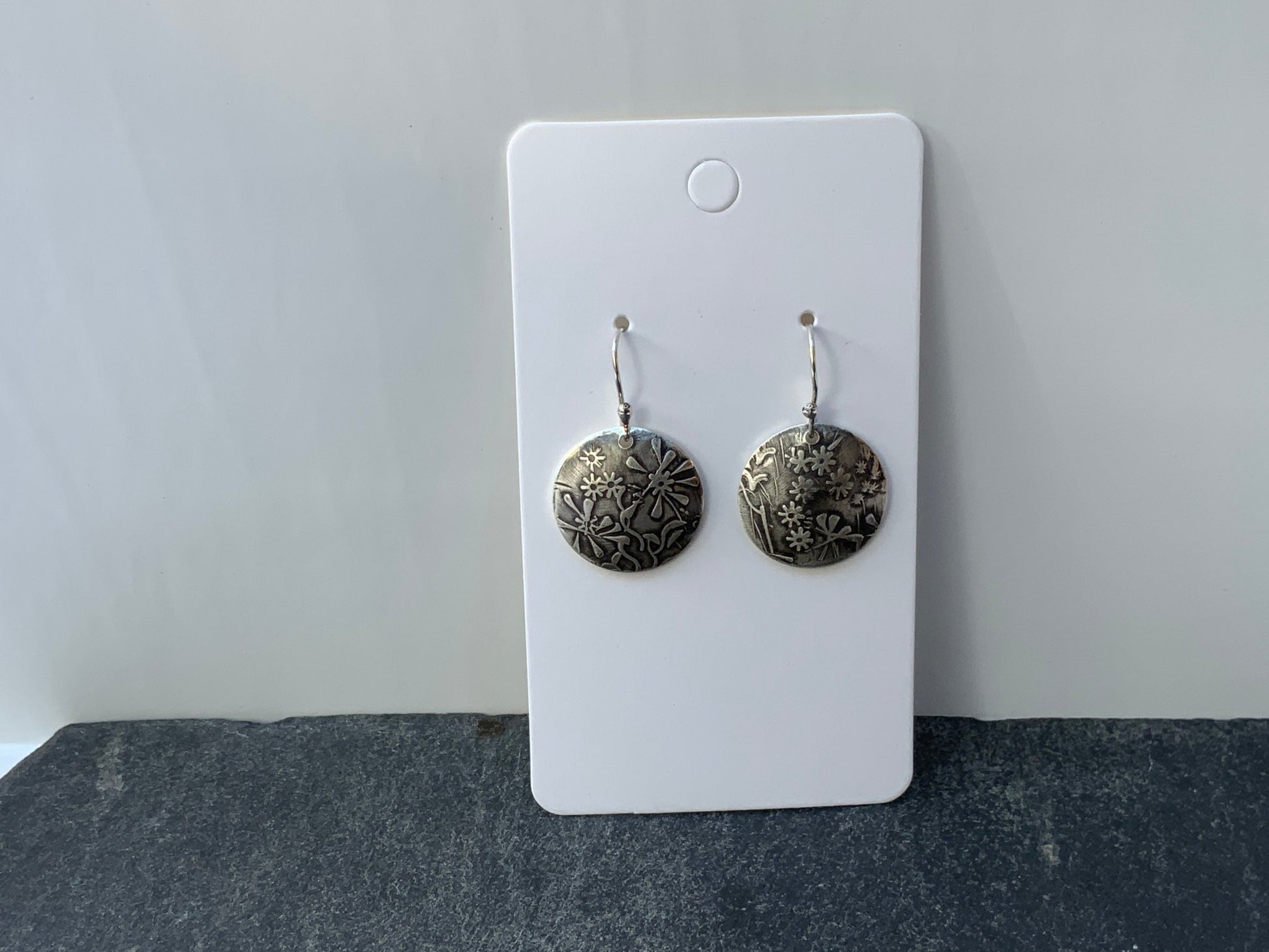Embossed Flowers Silver Earrings - Evitts Creek Arts