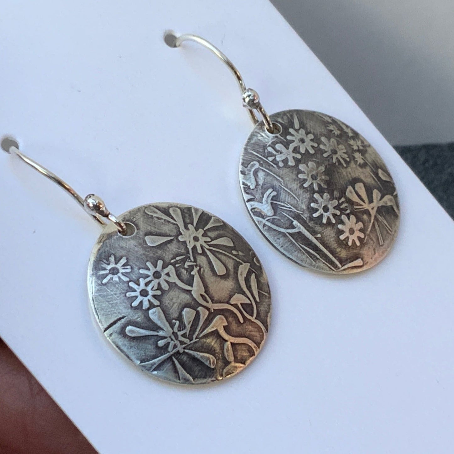 Embossed Flowers Silver Earrings - Evitts Creek Arts