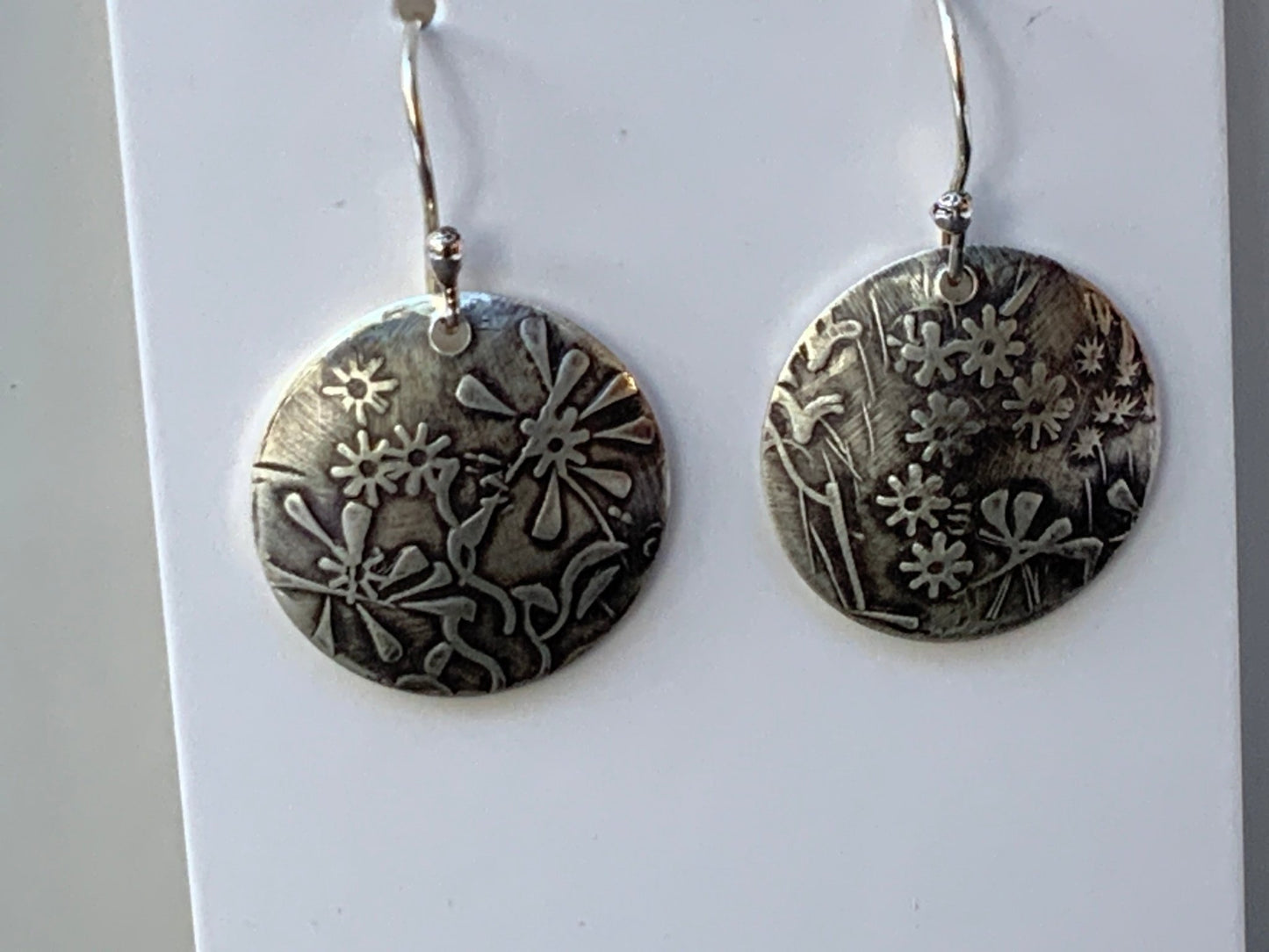 Embossed Flowers Silver Earrings - Evitts Creek Arts