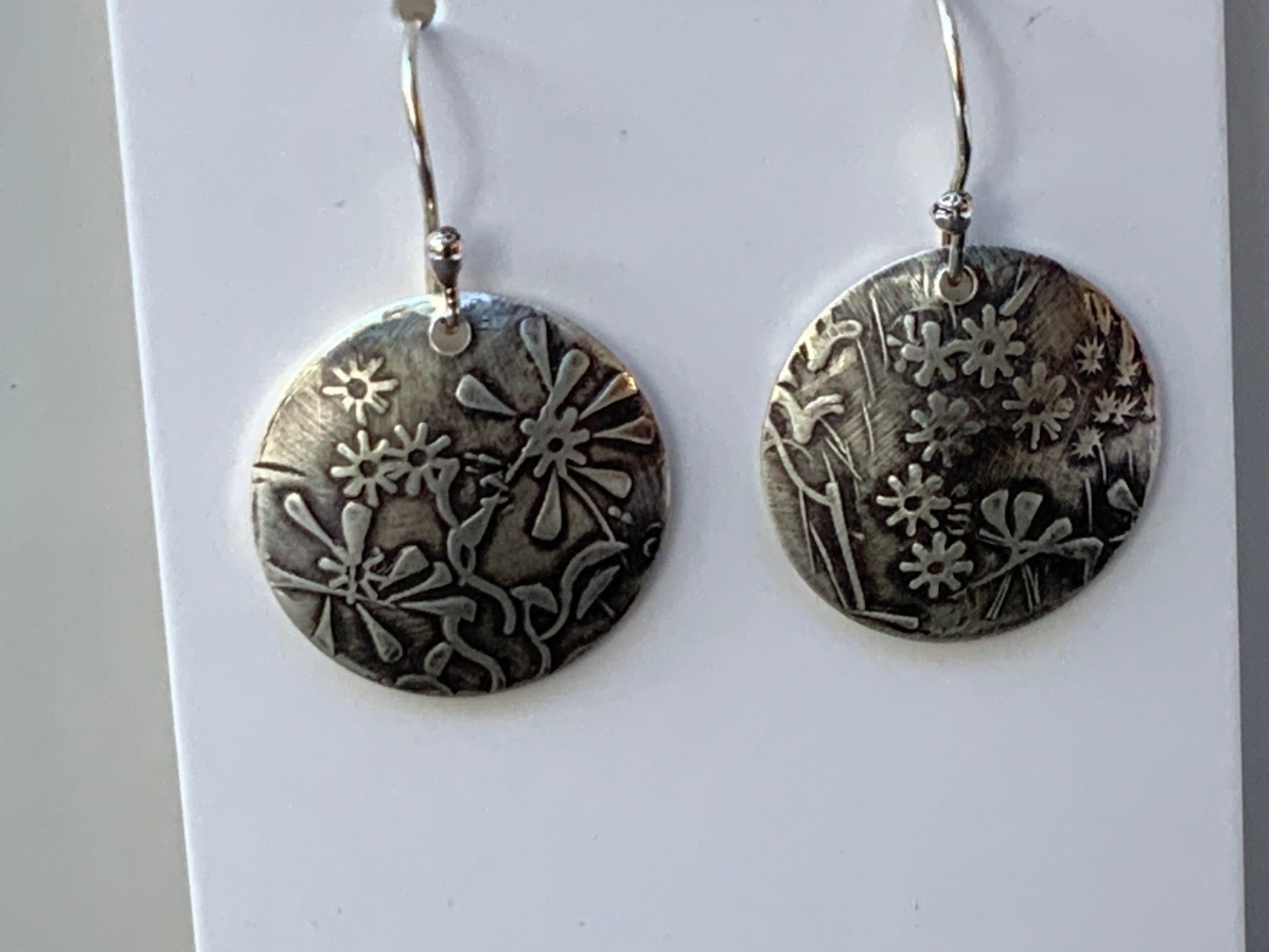 Embossed Flowers Silver Earrings - Evitts Creek Arts