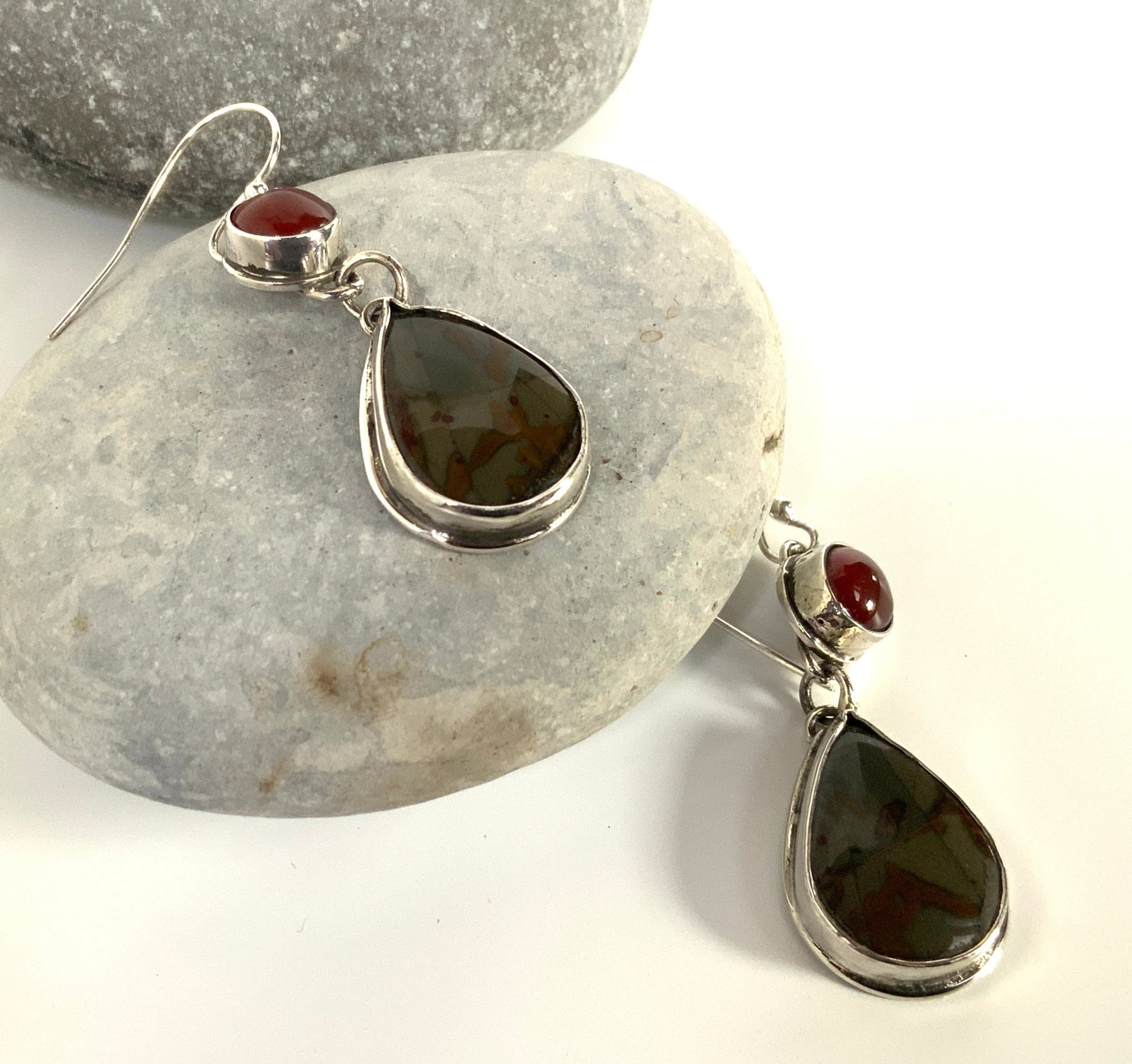 Jasper and Carnelian Teardrop Earrings - Evitts Creek Arts