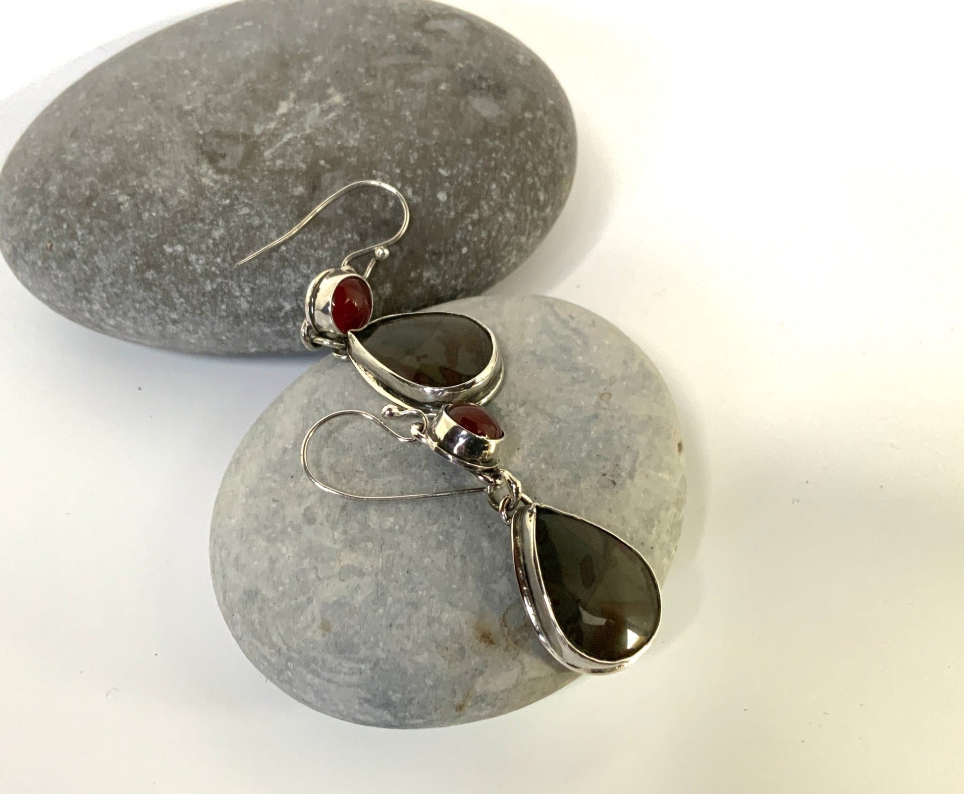 Jasper and Carnelian Teardrop Earrings - Evitts Creek Arts