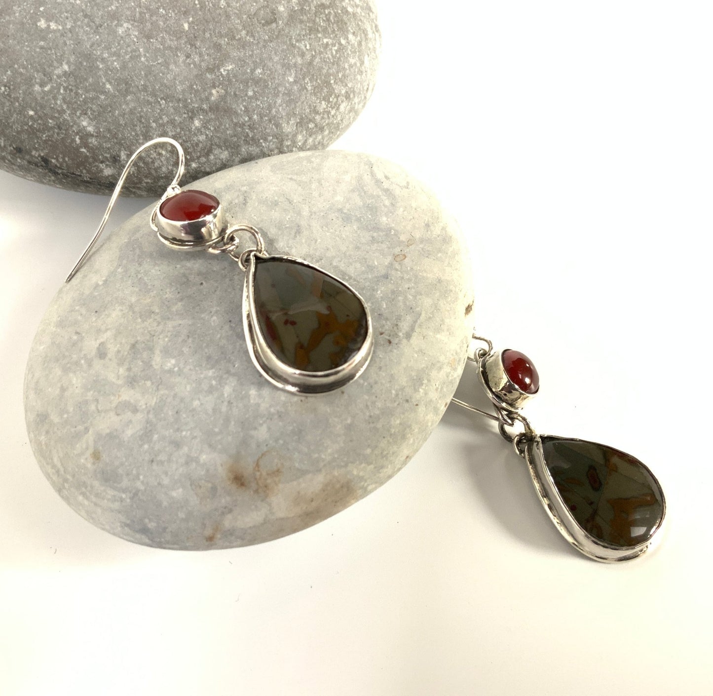Jasper and Carnelian Teardrop Earrings - Evitts Creek Arts