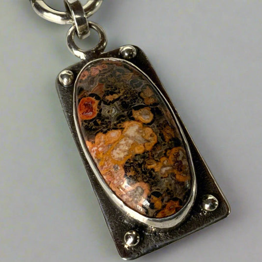 Leopard Skin Jasper Statement Pendant and Chain - Evitts Creek Arts