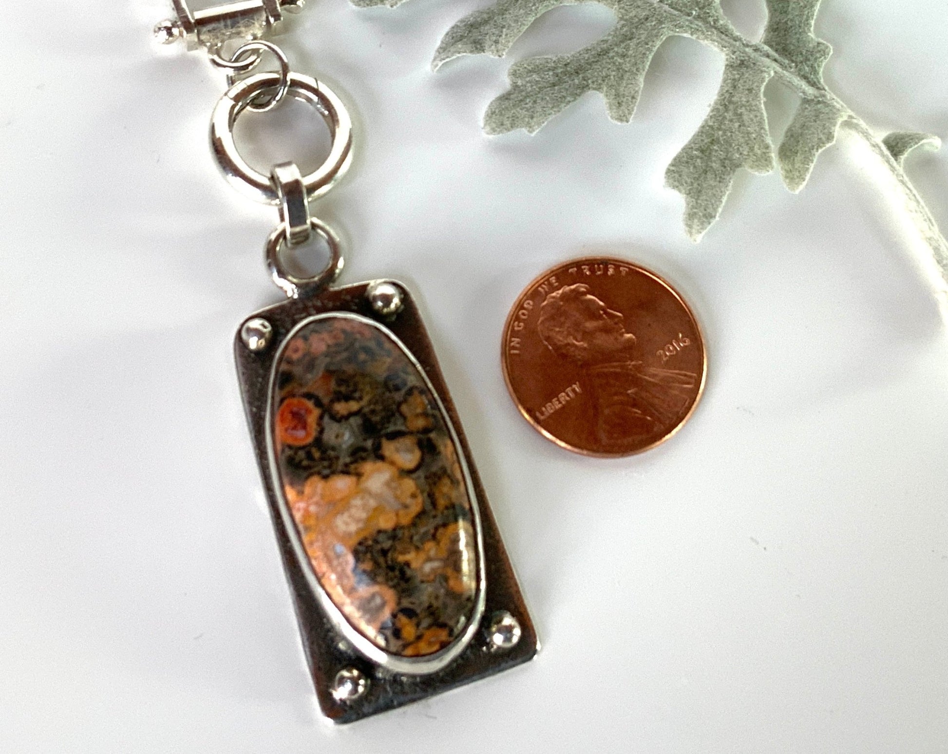 Leopard Skin Jasper Statement Pendant and Chain - Evitts Creek Arts