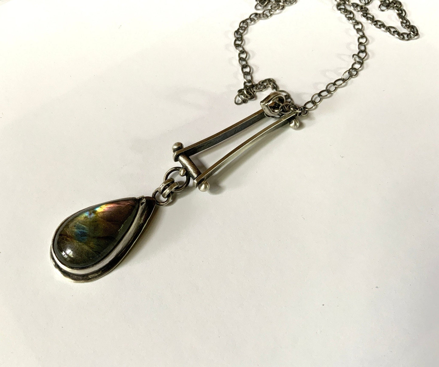 Mysterious Waters Labradorite Pendant on a 24” Sterling Silver Chain. - Evitts Creek Arts