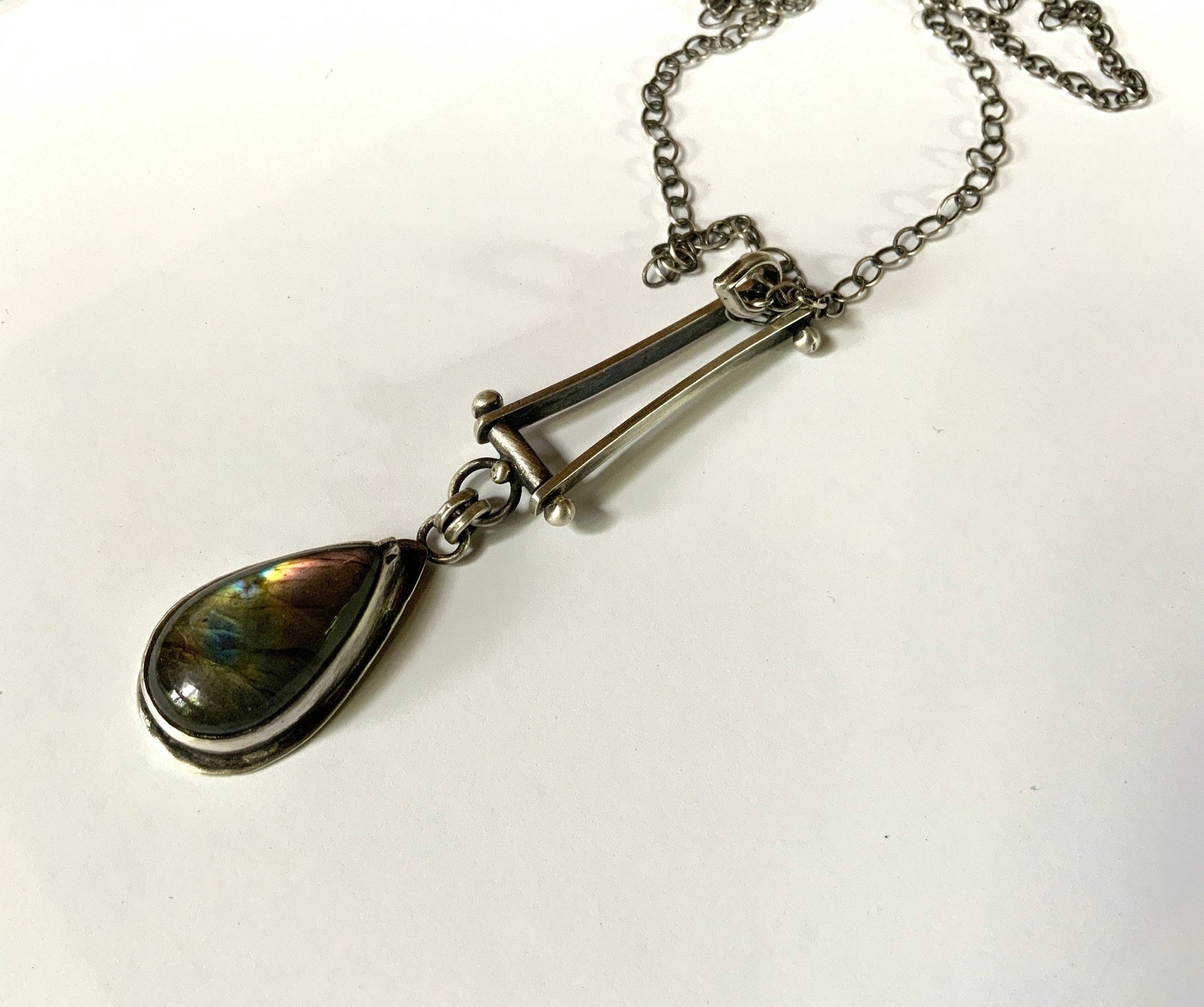 Mysterious Waters Labradorite Pendant on a 24” Sterling Silver Chain. - Evitts Creek Arts
