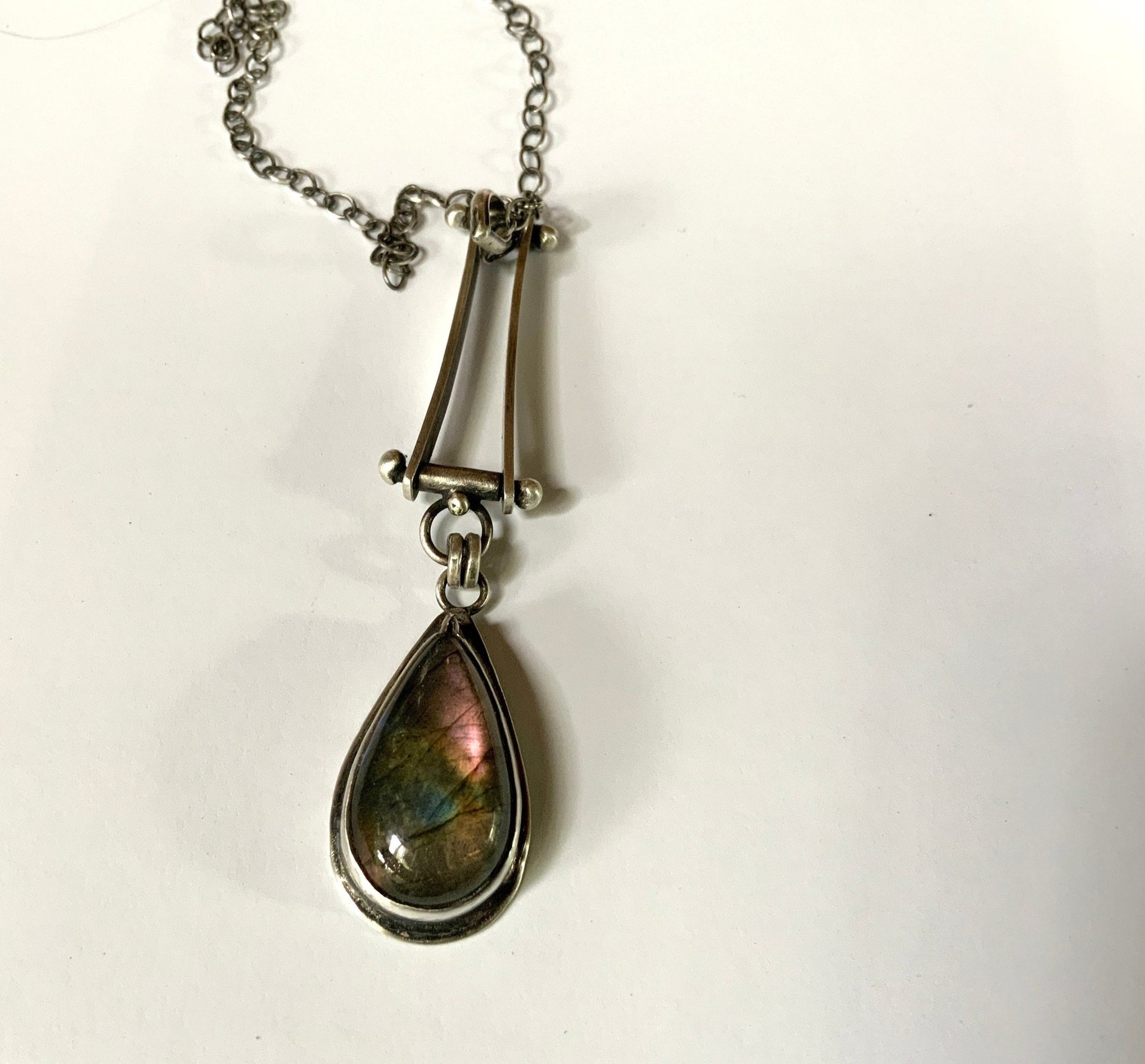 Mysterious Waters Labradorite Pendant on a 24” Sterling Silver Chain. - Evitts Creek Arts