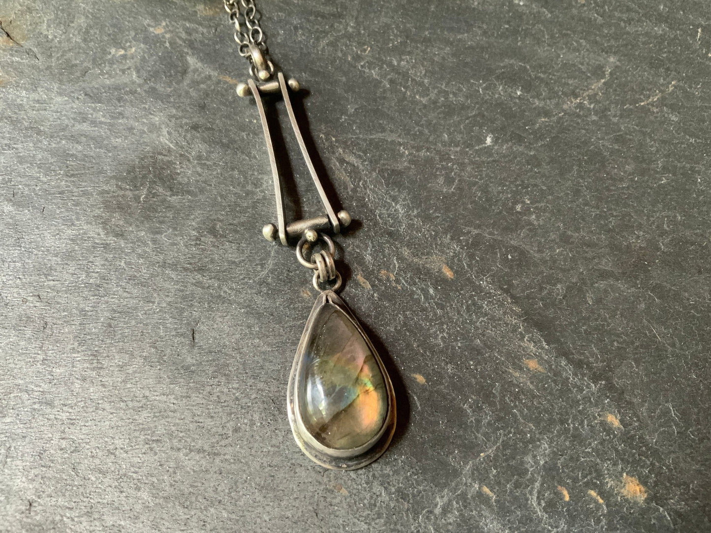 Mysterious Waters Labradorite Pendant on a 24” Sterling Silver Chain. - Evitts Creek Arts