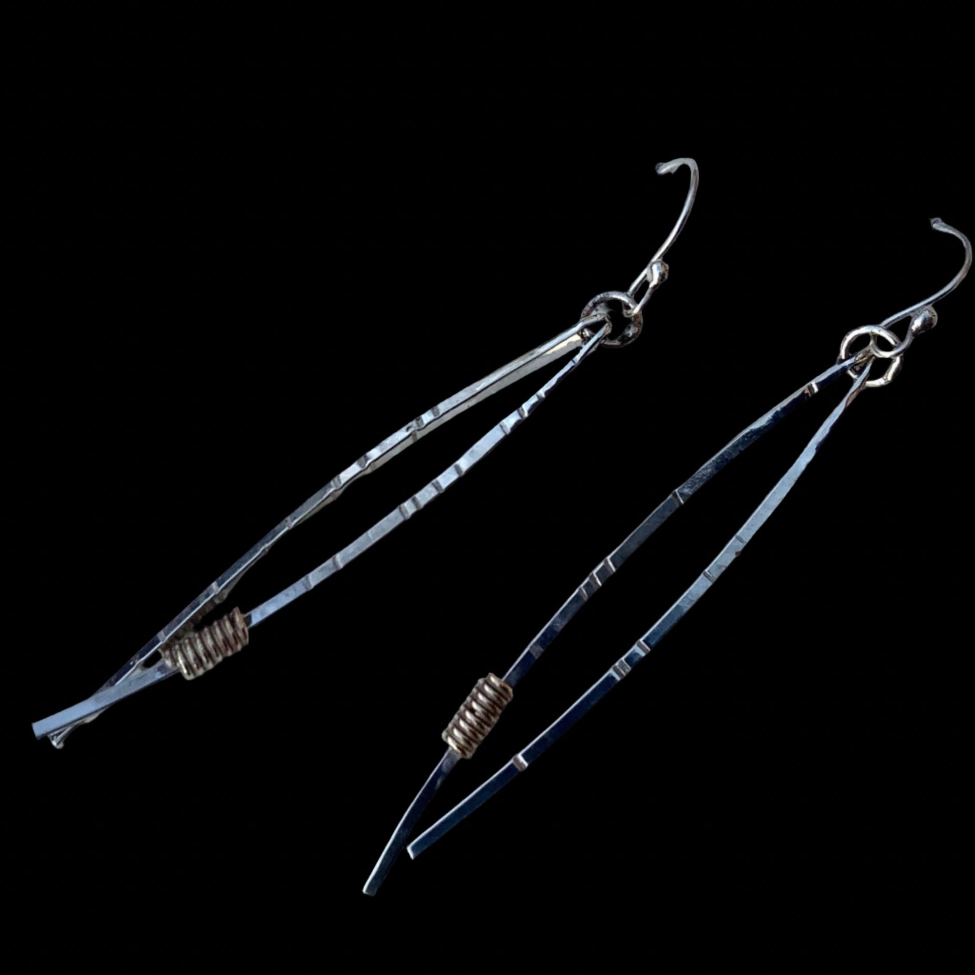 Norwegian Woods Pine Needle Earrings Sterling Silver and Brass - Evitts Creek Arts