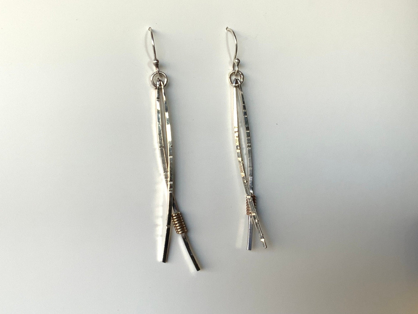 Norwegian Woods Pine Needle Earrings Sterling Silver and Brass - Evitts Creek Arts