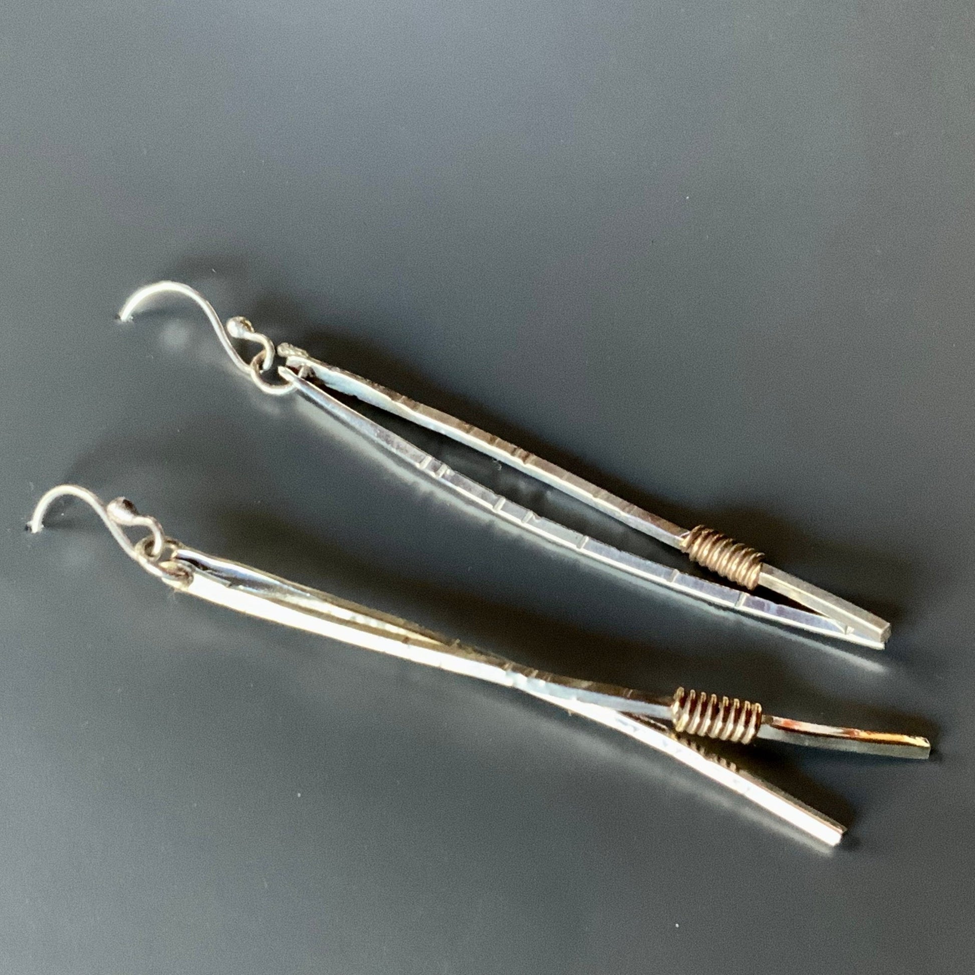 Norwegian Woods Pine Needle Earrings Sterling Silver and Brass - Evitts Creek Arts