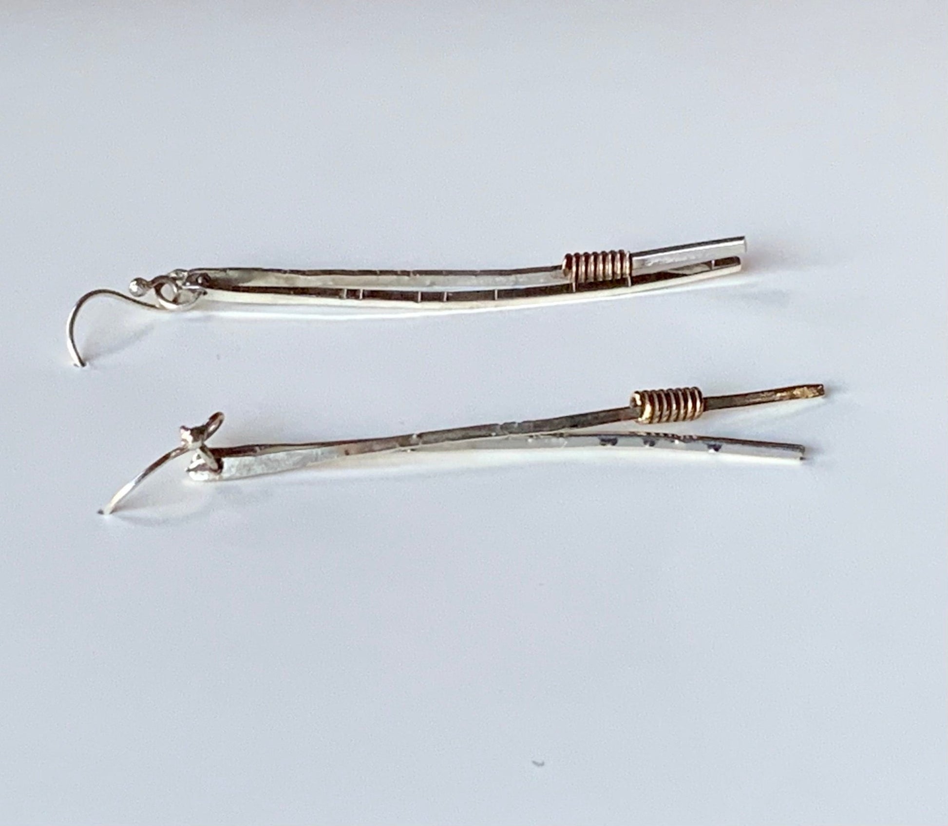 Norwegian Woods Pine Needle Earrings Sterling Silver and Brass - Evitts Creek Arts