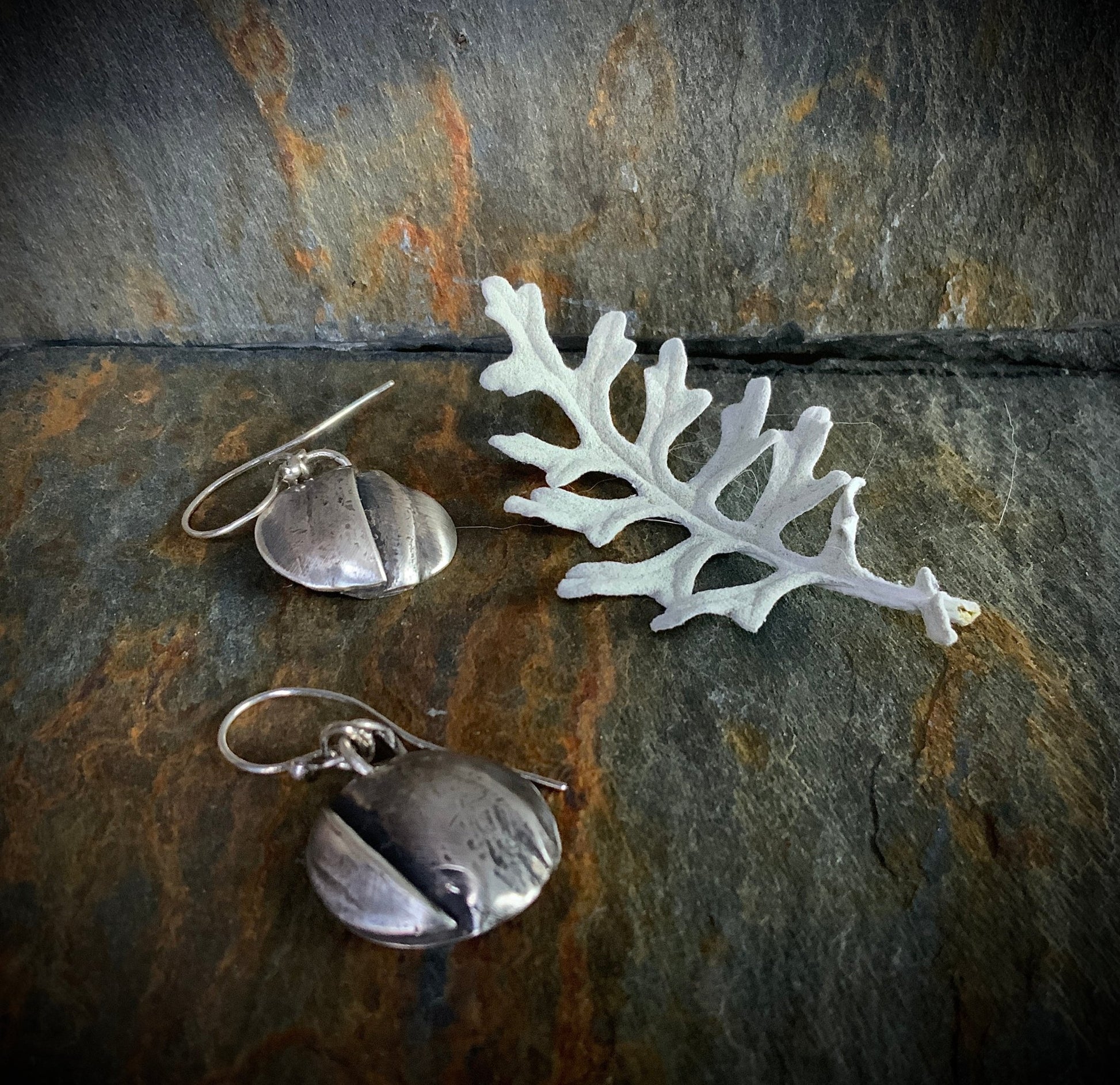 Silver Fold Form Disc Dangle Earrings - Evitts Creek Arts