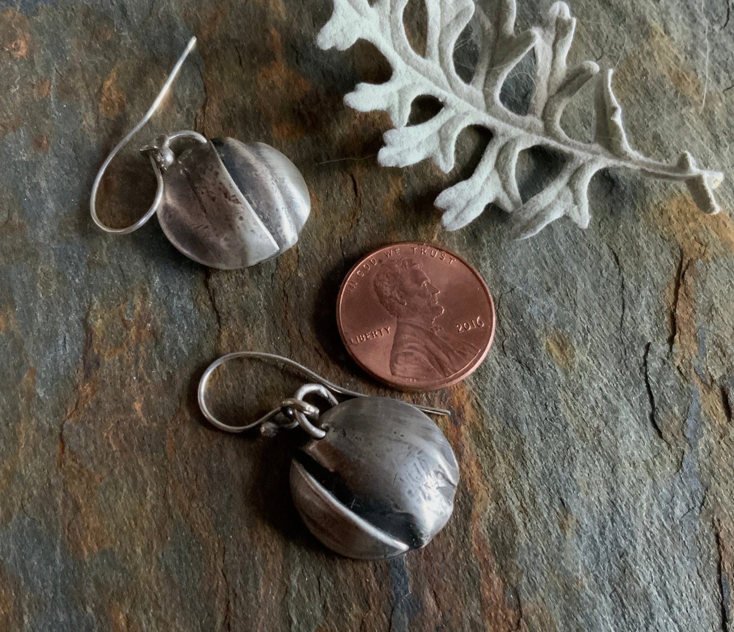 Silver Fold Form Disc Dangle Earrings - Evitts Creek Arts