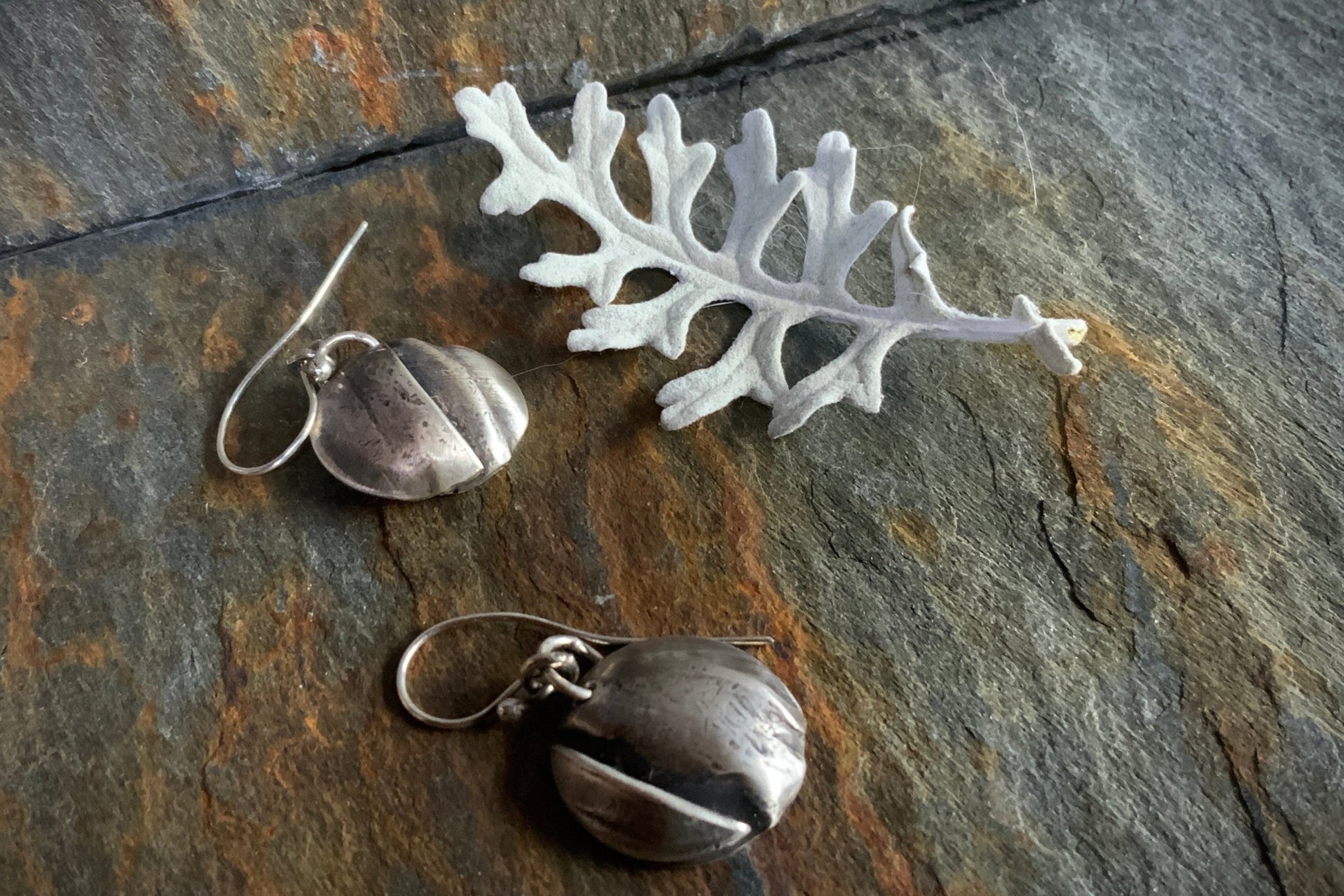 Silver Fold Form Disc Dangle Earrings - Evitts Creek Arts