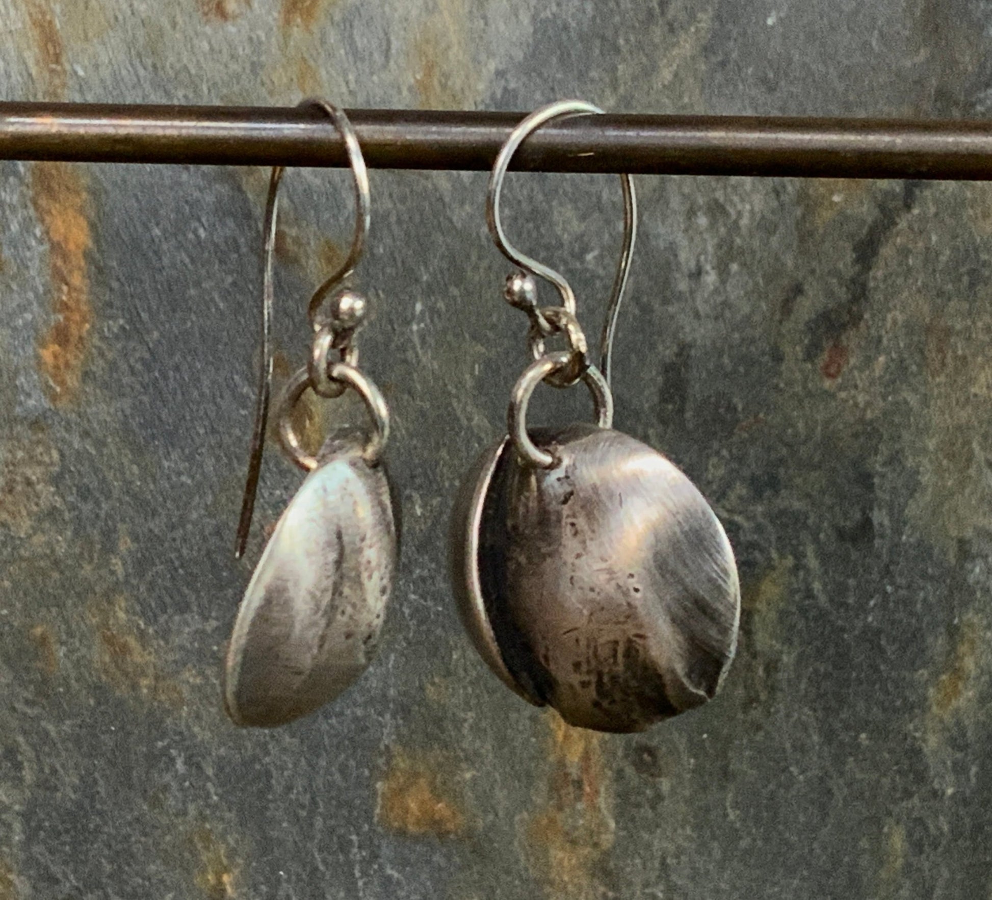 Silver Fold Form Disc Dangle Earrings - Evitts Creek Arts