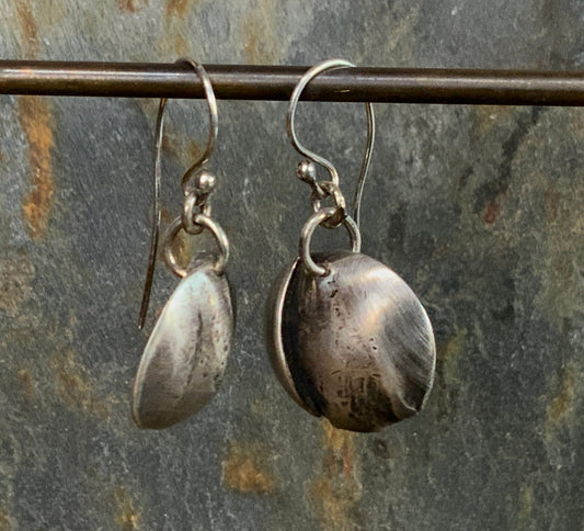 Silver Fold Form Disc Dangle Earrings - Evitts Creek Arts