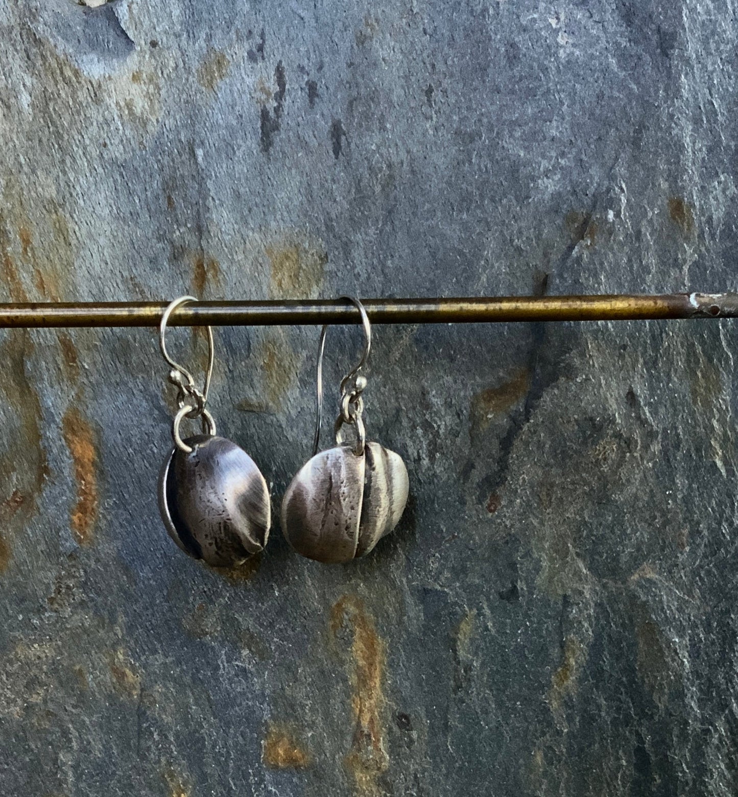 Silver Fold Form Disc Dangle Earrings - Evitts Creek Arts