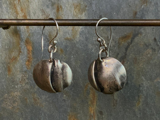 Silver Fold Form Disc Dangle Earrings - Evitts Creek Arts