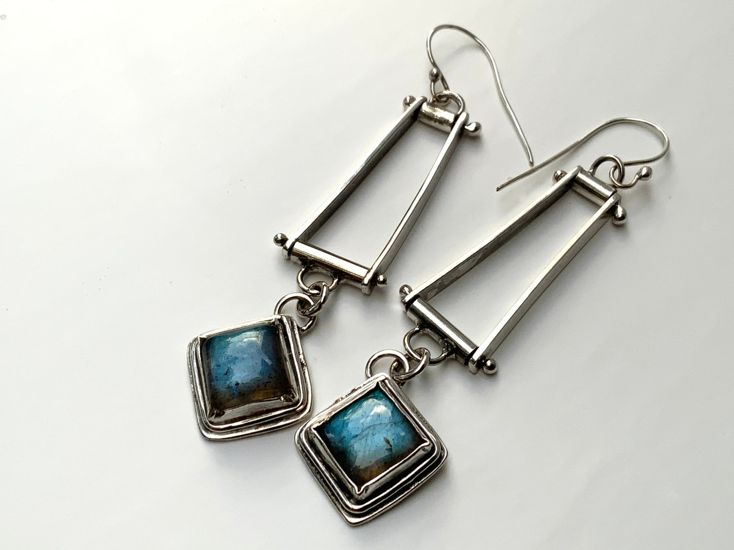 Trapeze Labradorite Long Earrings - Evitts Creek Arts