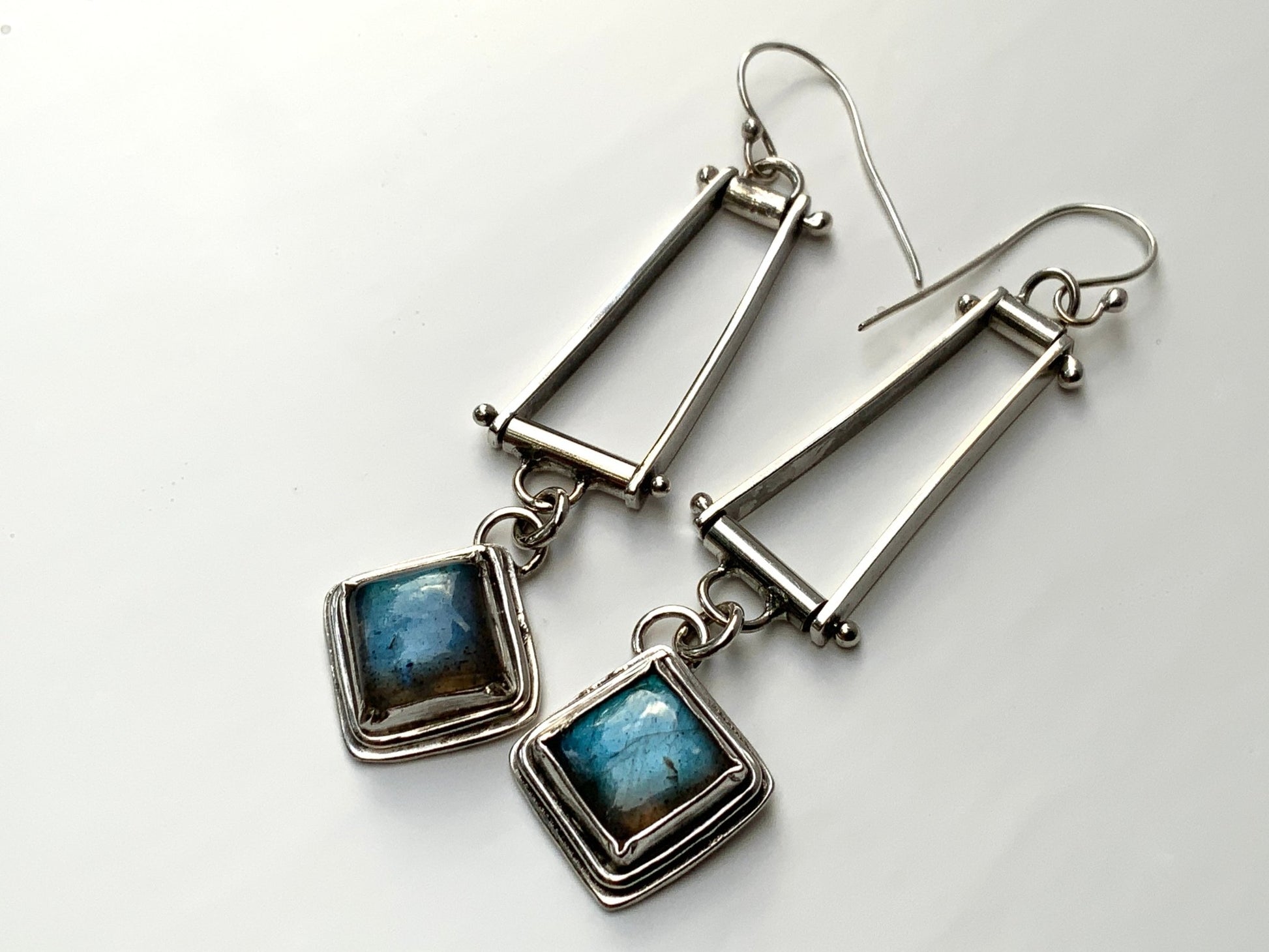 Trapeze Labradorite Long Earrings - Evitts Creek Arts