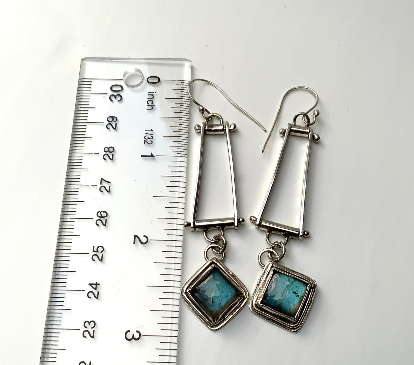 Trapeze Labradorite Long Earrings - Evitts Creek Arts