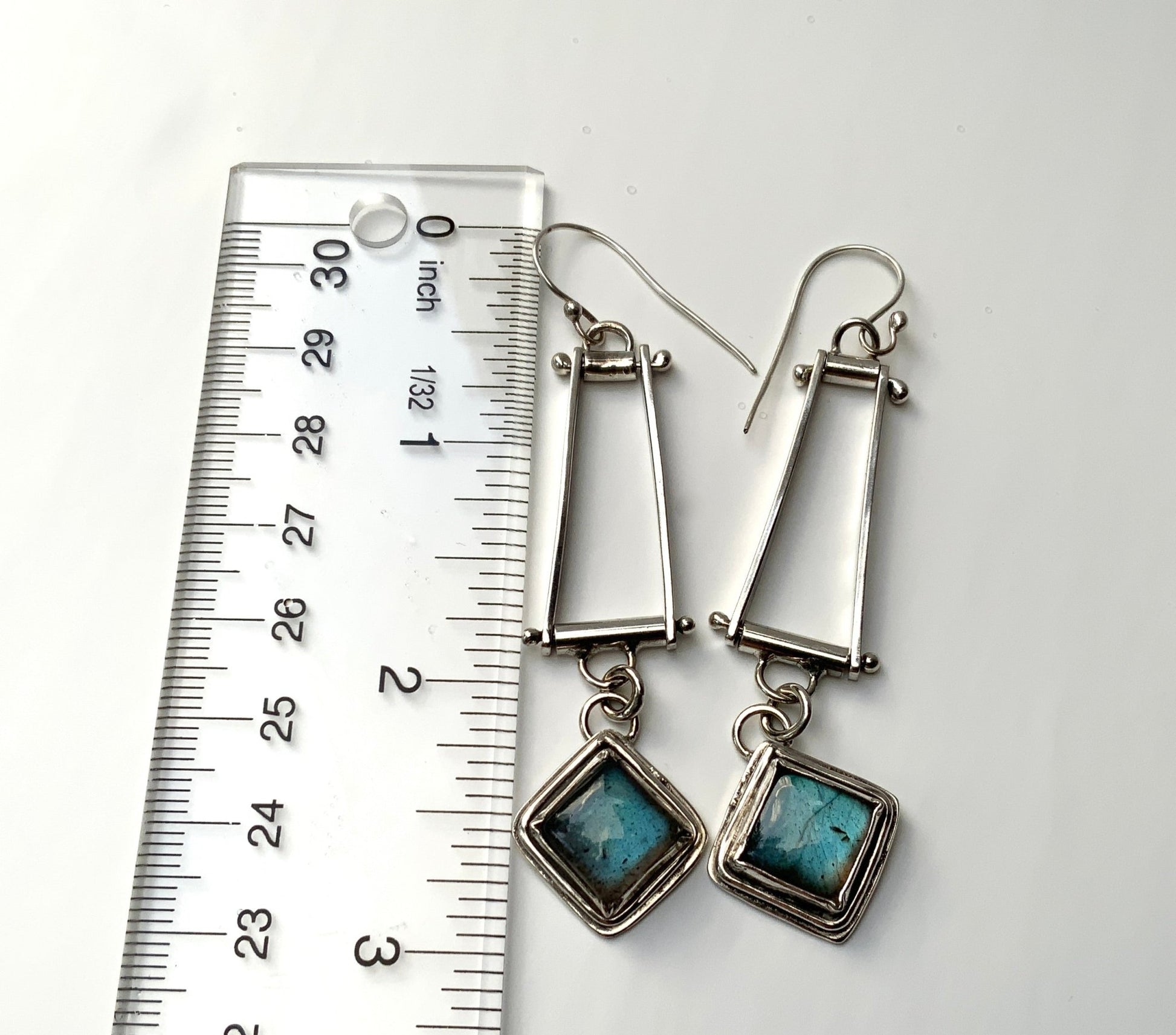 Trapeze Labradorite Long Earrings - Evitts Creek Arts