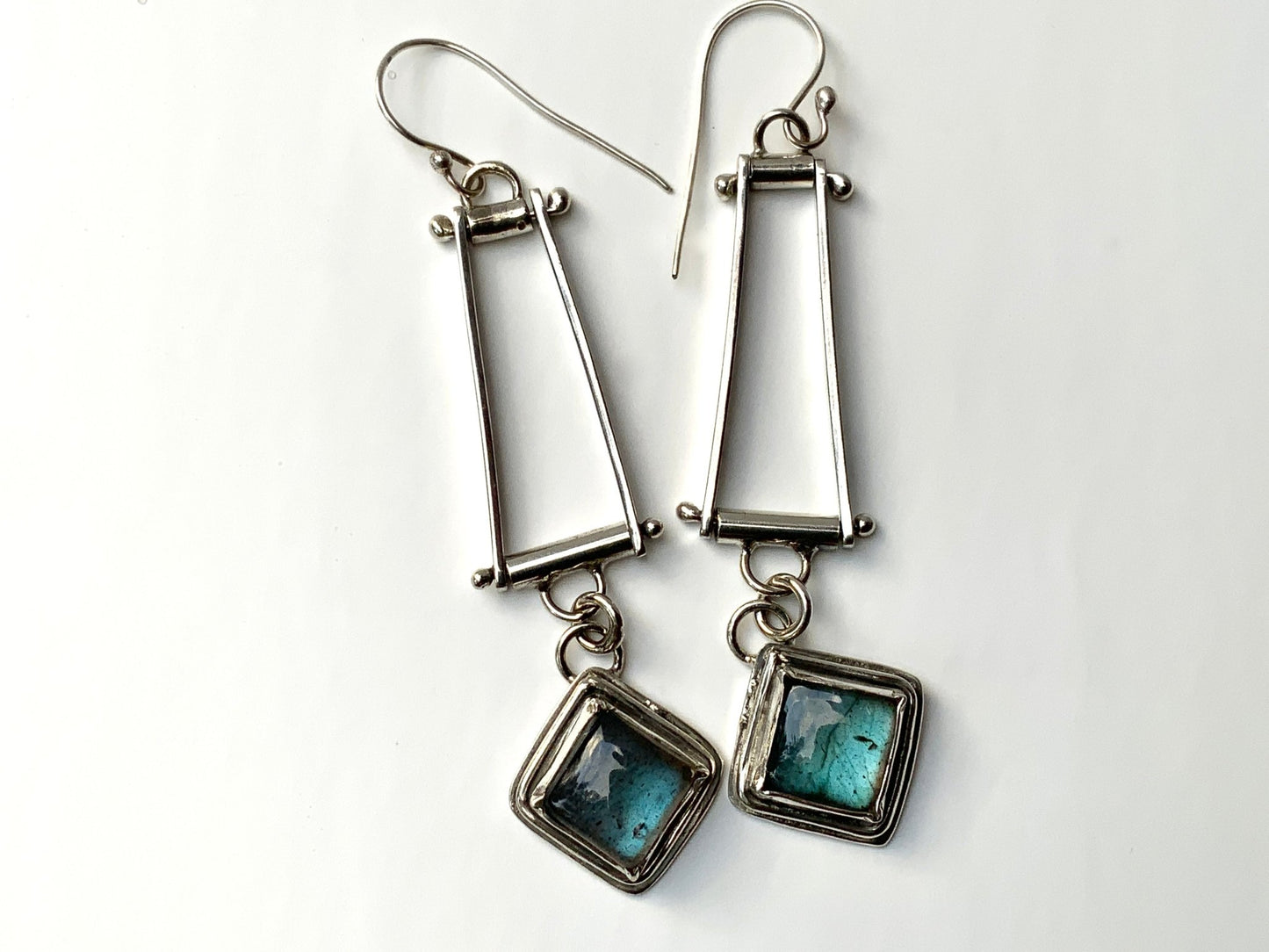 Trapeze Labradorite Long Earrings - Evitts Creek Arts
