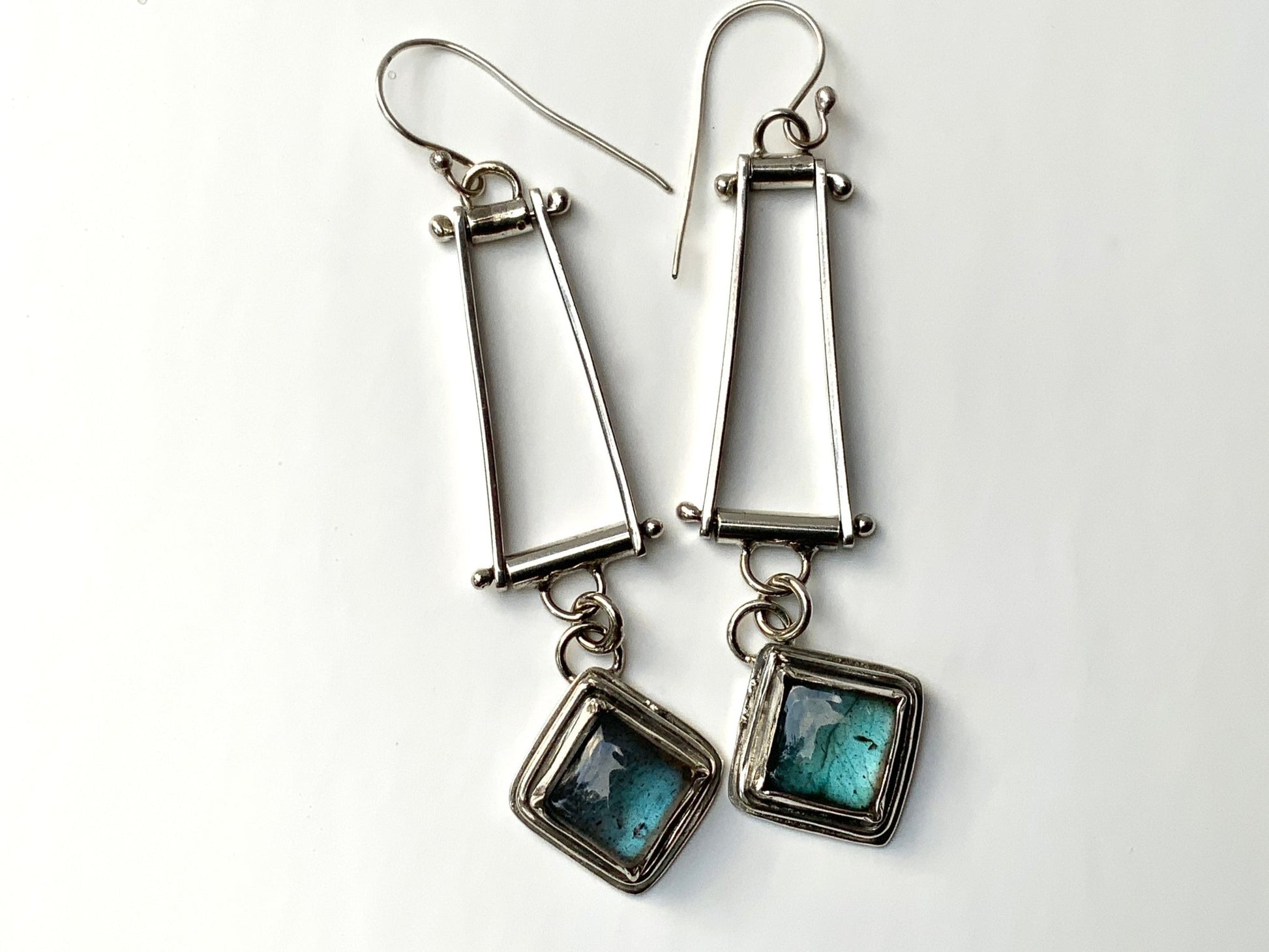 Trapeze Labradorite Long Earrings - Evitts Creek Arts