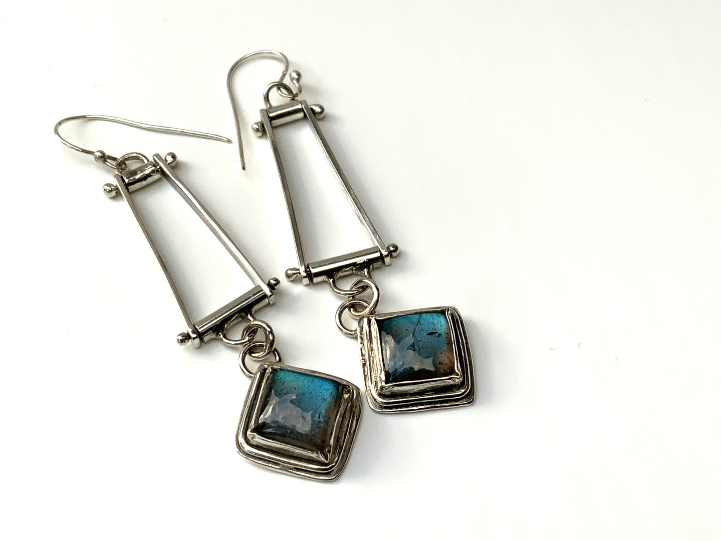 Trapeze Labradorite Long Earrings - Evitts Creek Arts