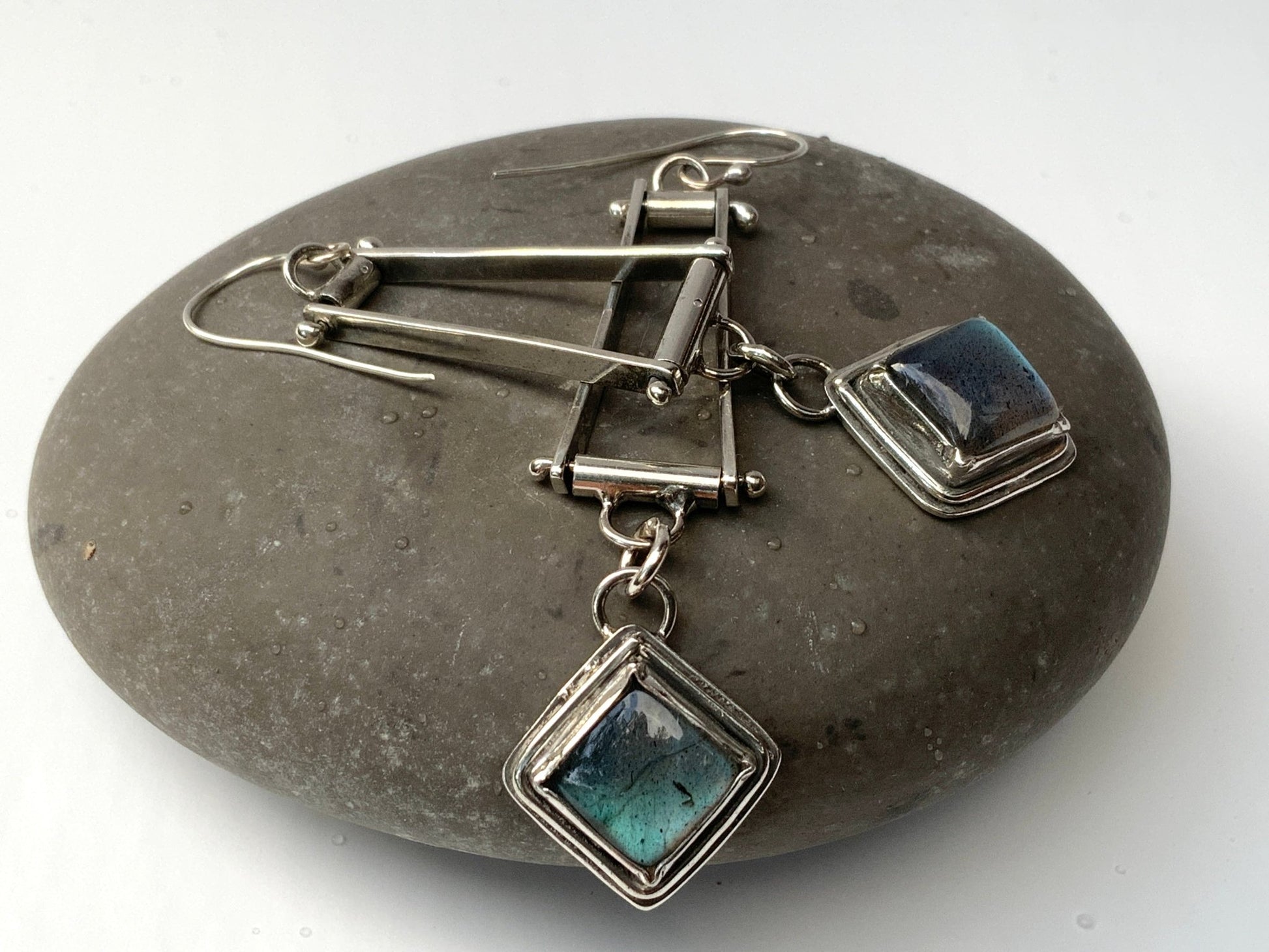 Trapeze Labradorite Long Earrings - Evitts Creek Arts