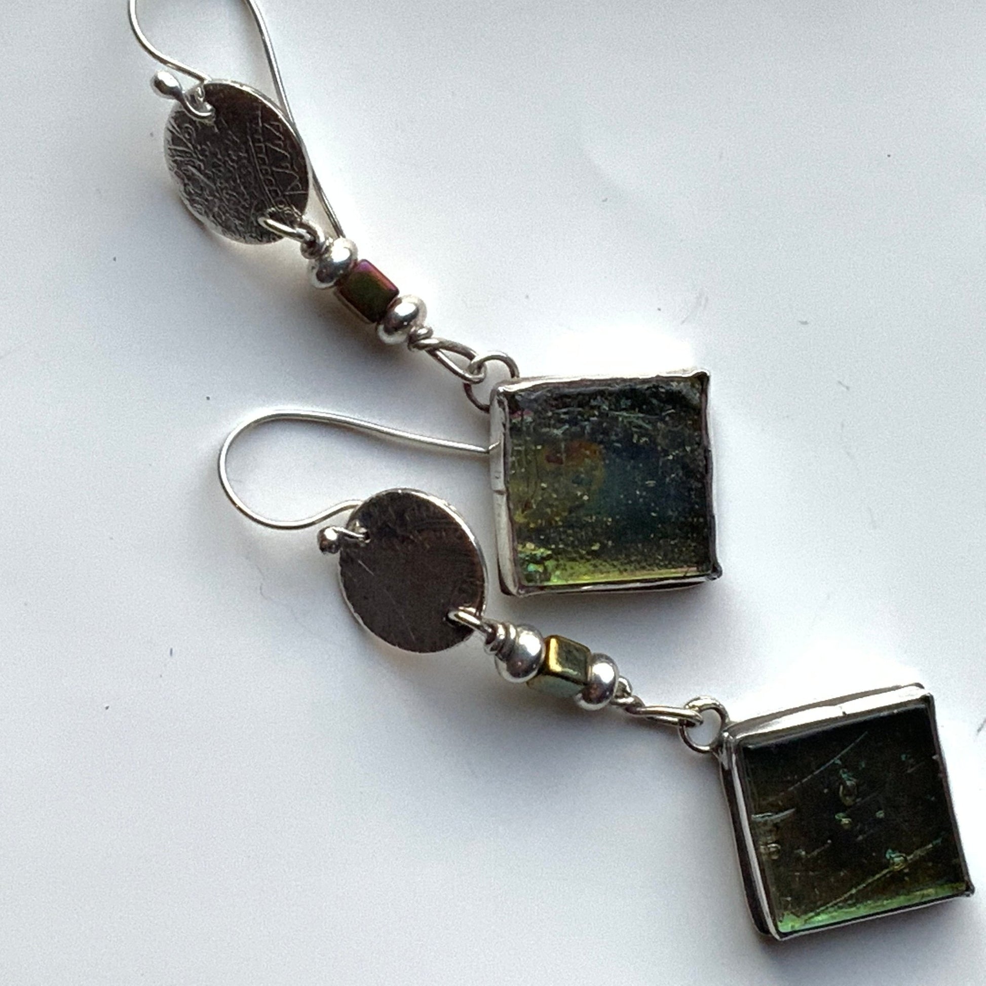 Vintage Glass Tile Earrings - Evitts Creek Arts