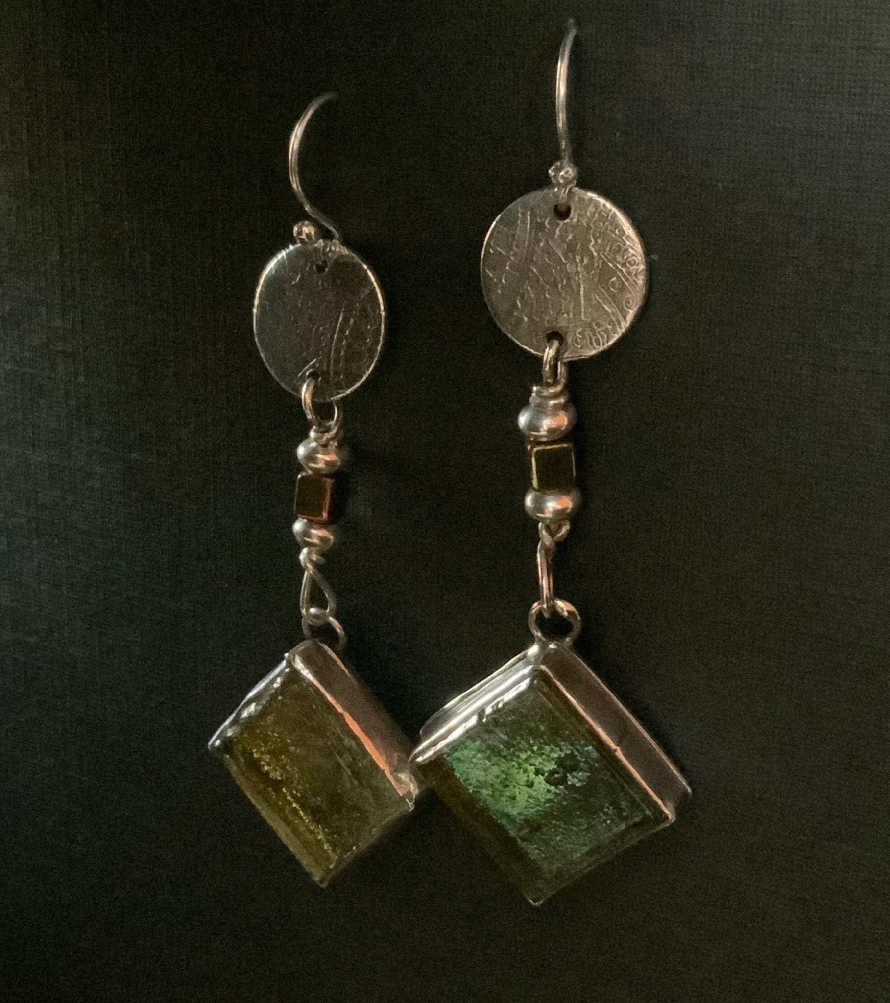 Vintage Glass Tile Earrings - Evitts Creek Arts